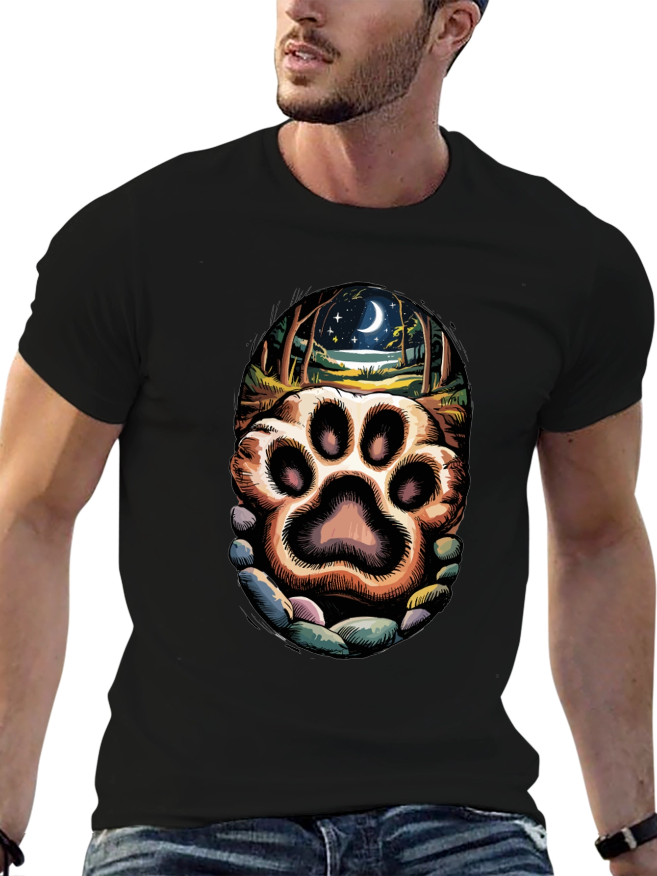 Paw Print Moonlit Forest Graphic Tee