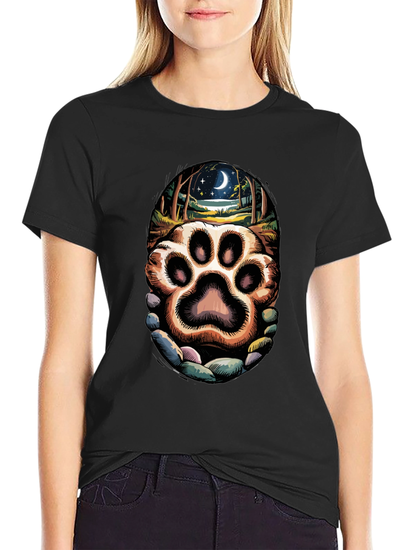 Paw Print Moonlit Forest Graphic Tee