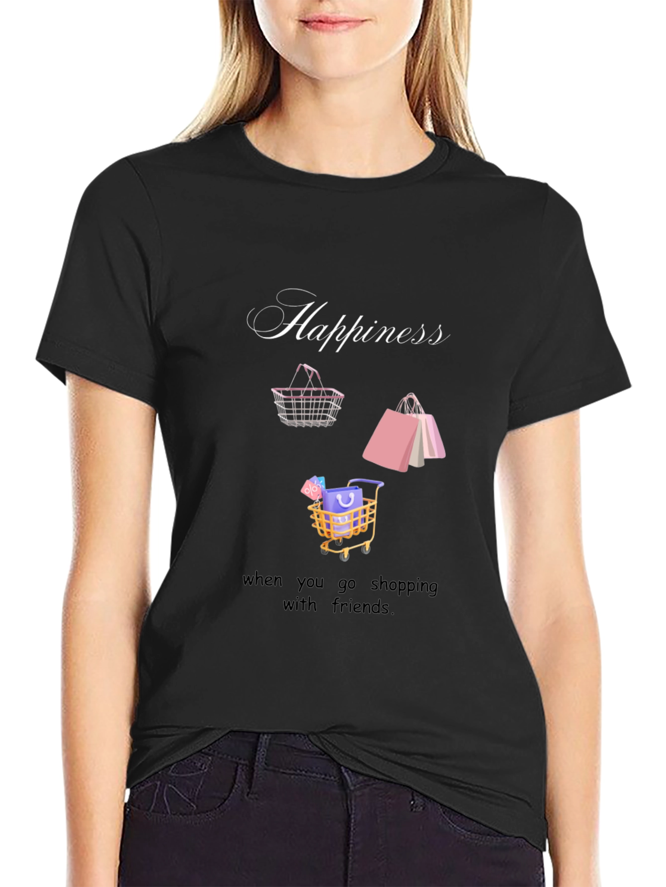 Happiness Shopping Friends Black T-Shirt