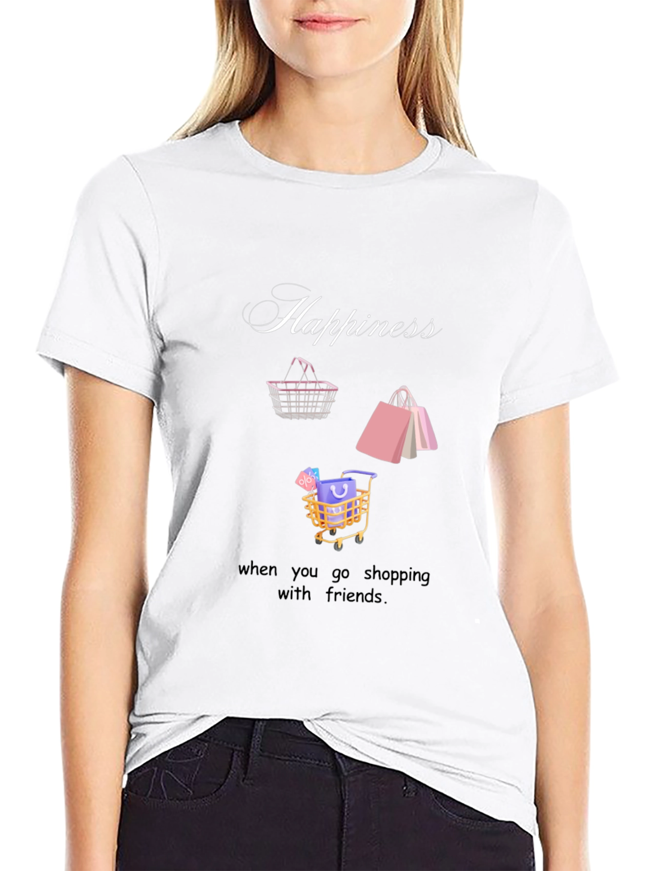 Happiness Shopping Friends Black T-Shirt