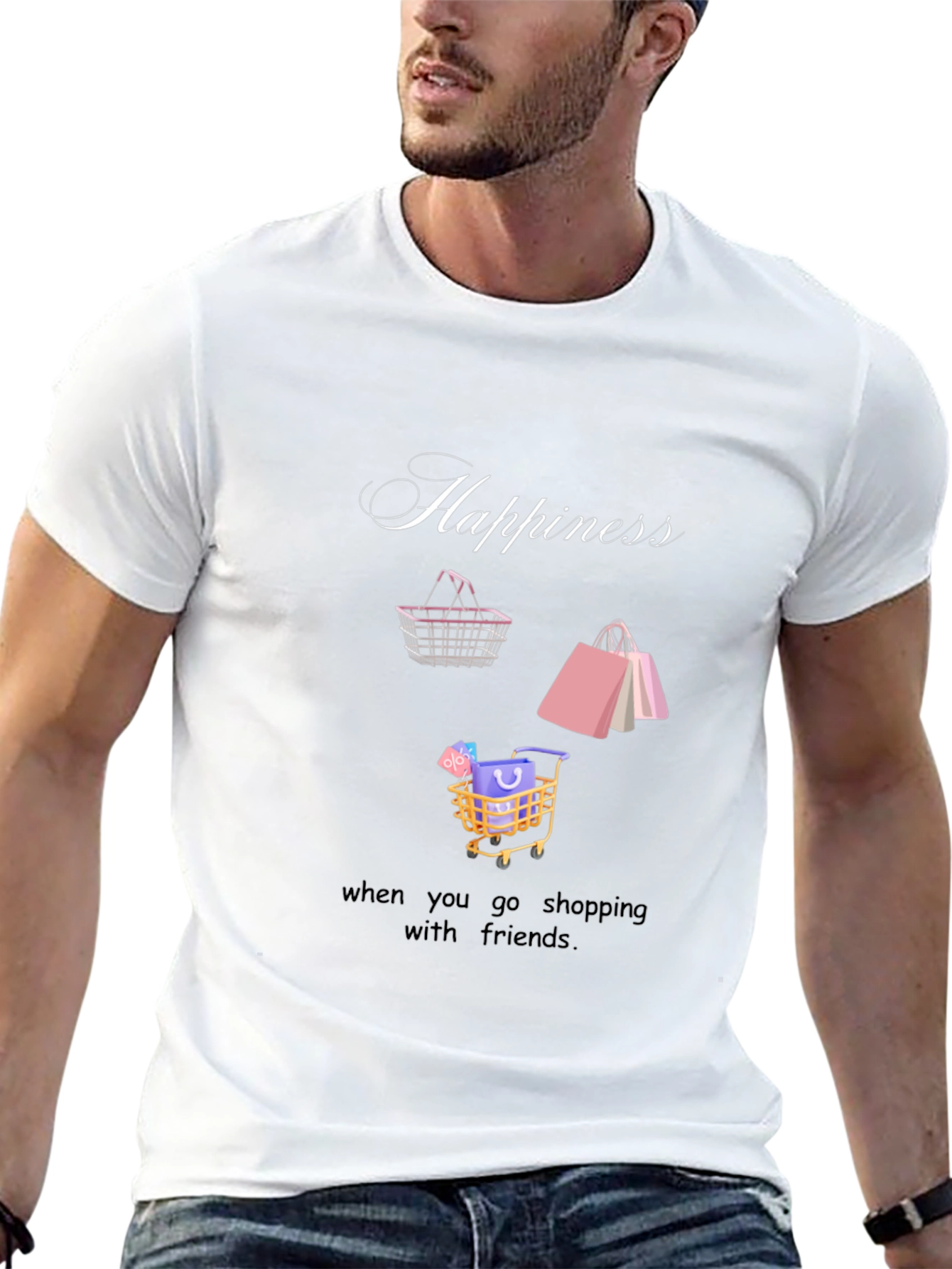 Happiness Shopping Friends Black T-Shirt