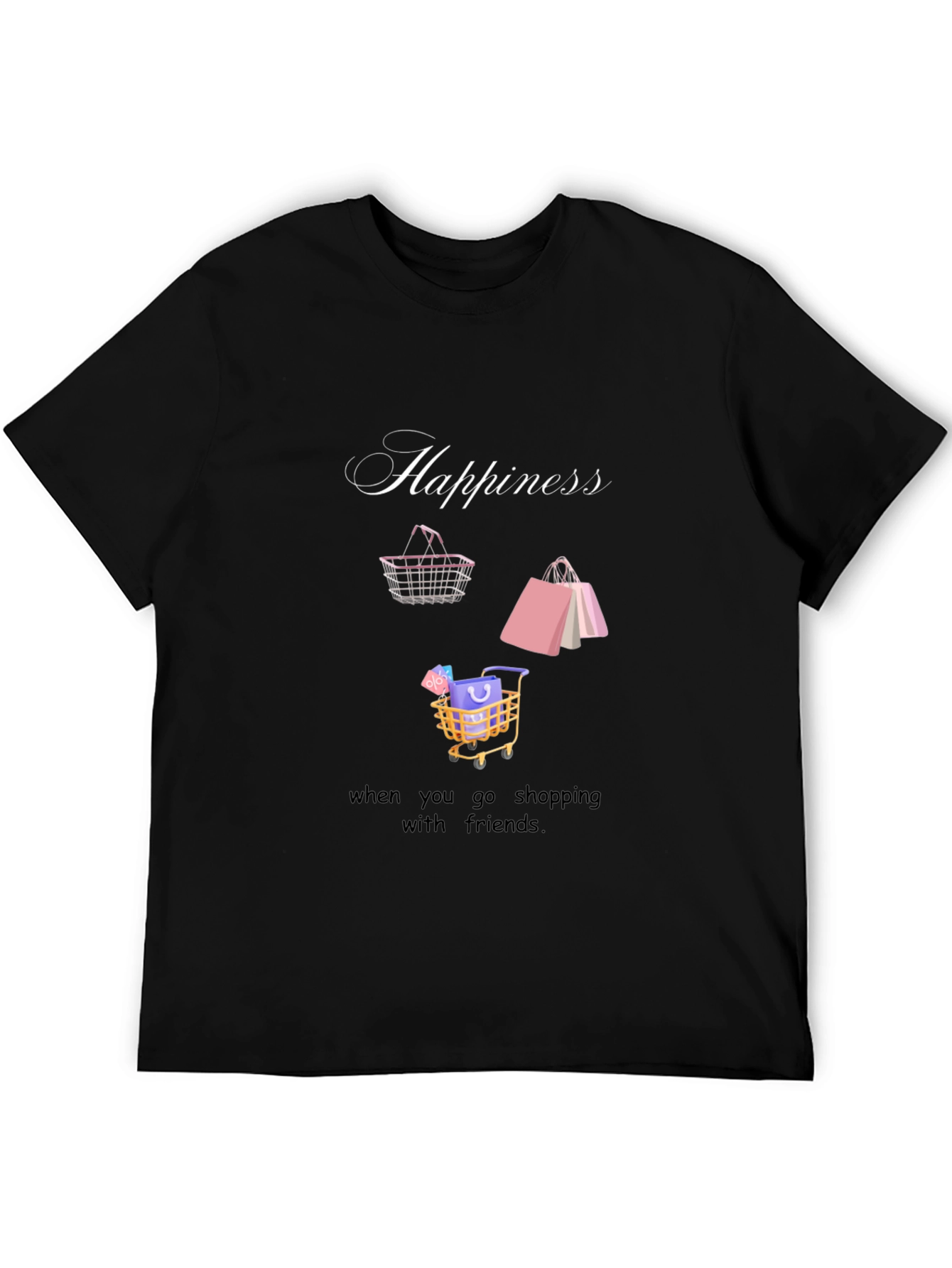 Happiness Shopping Friends Black T-Shirt