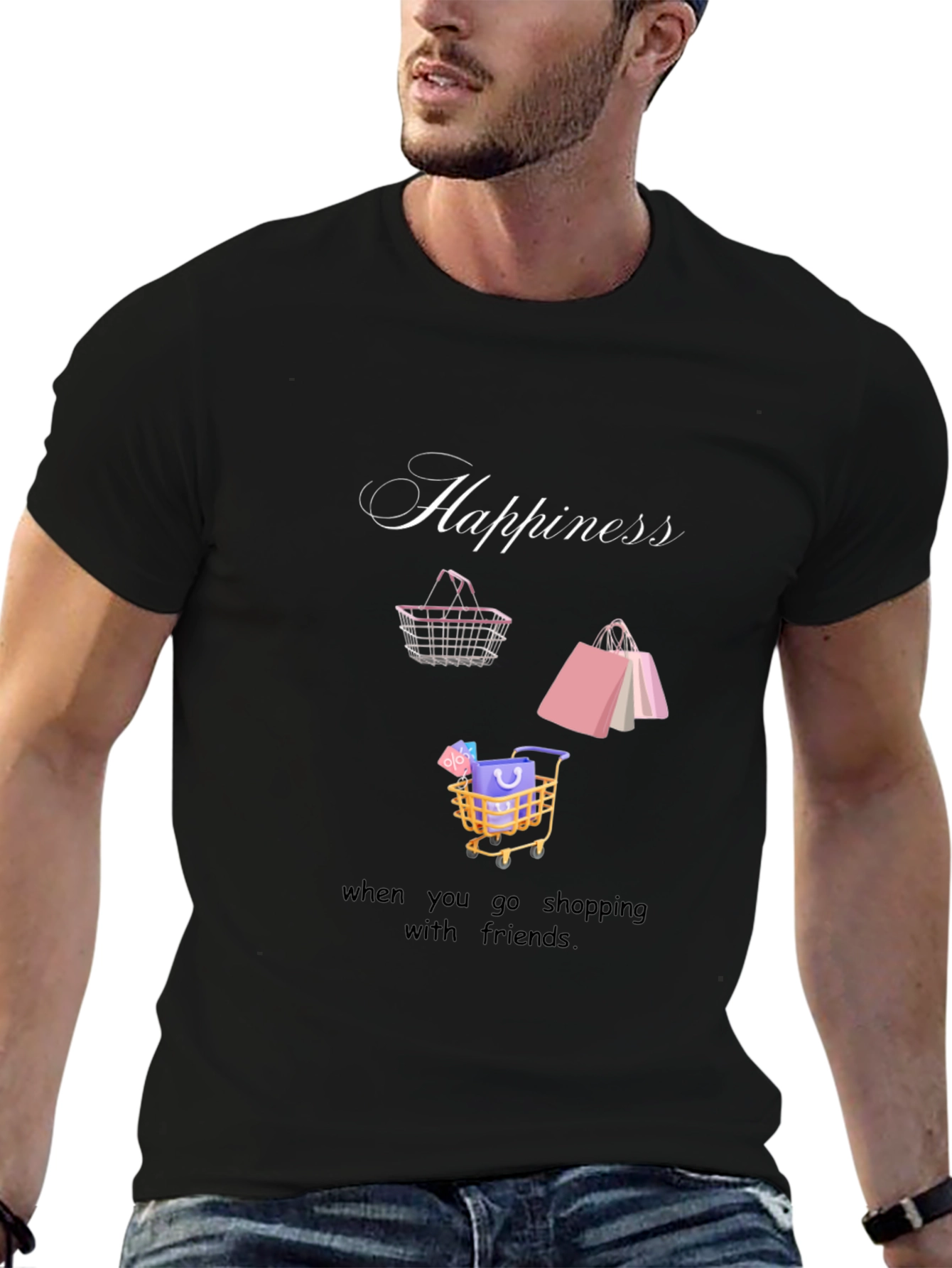 Happiness Shopping Friends Black T-Shirt