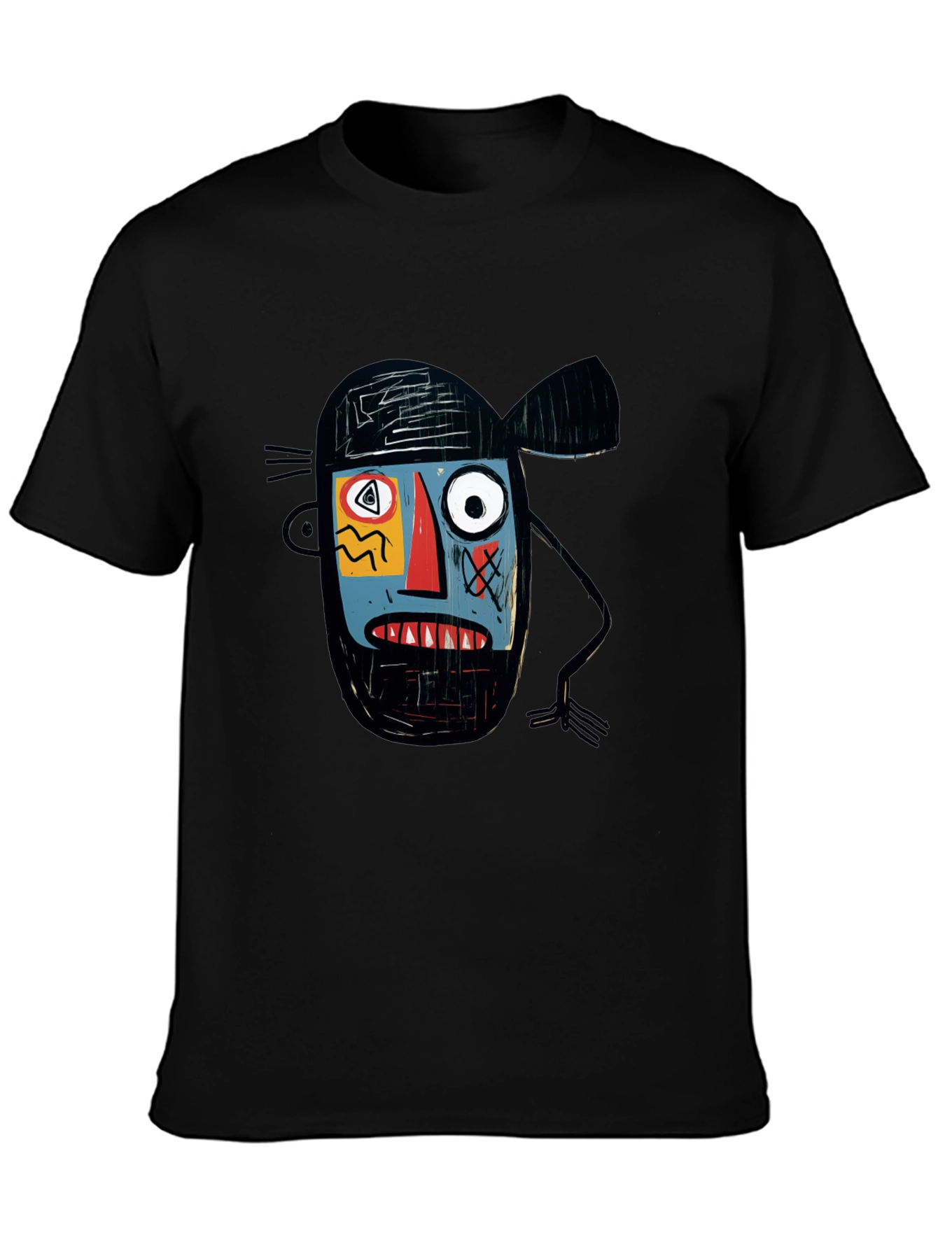 Abstract Face Graphic Print Black T-Shirt
