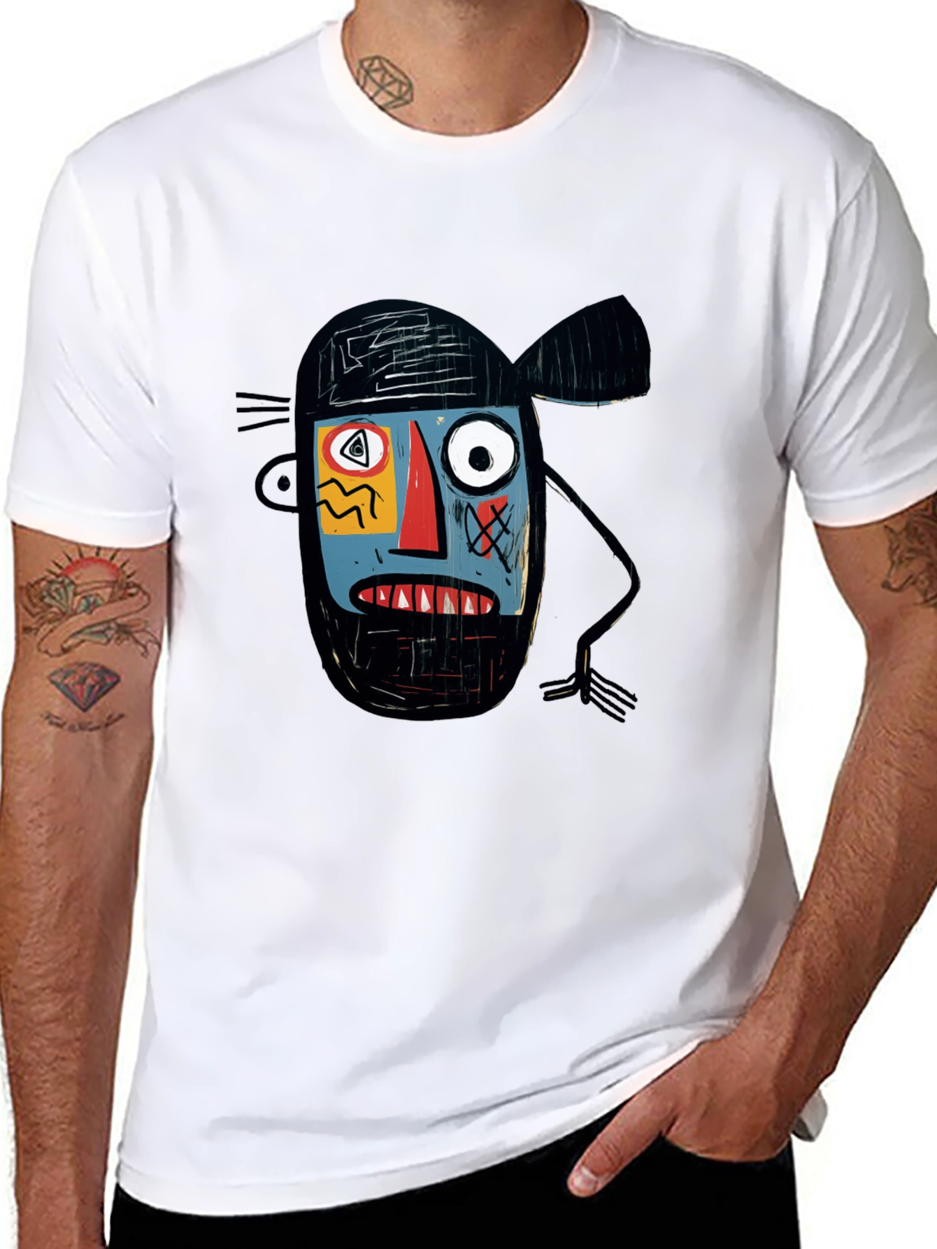 Abstract Face Graphic Print Black T-Shirt