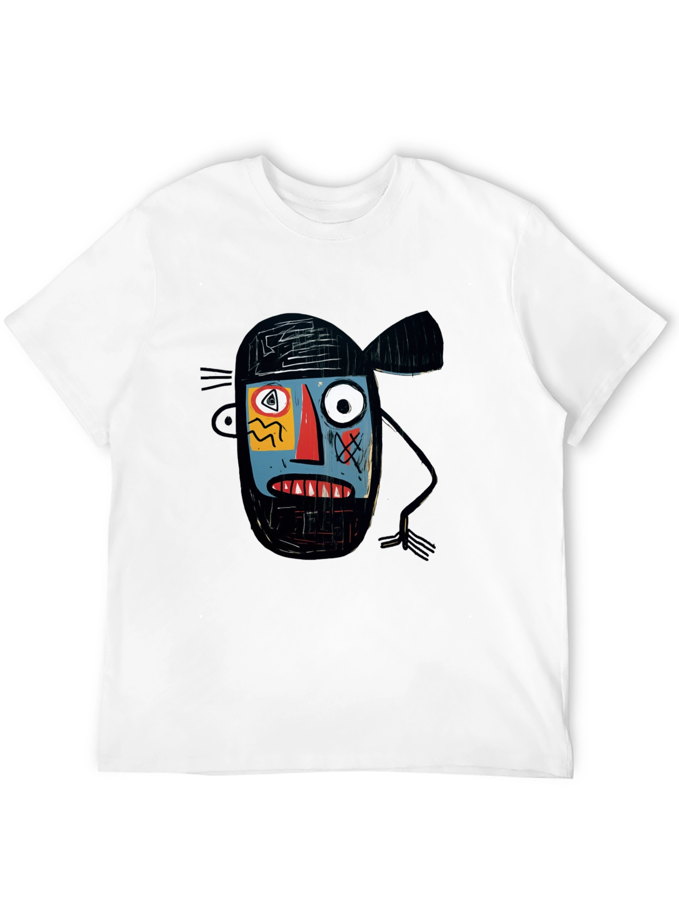 Abstract Face Graphic Print Black T-Shirt