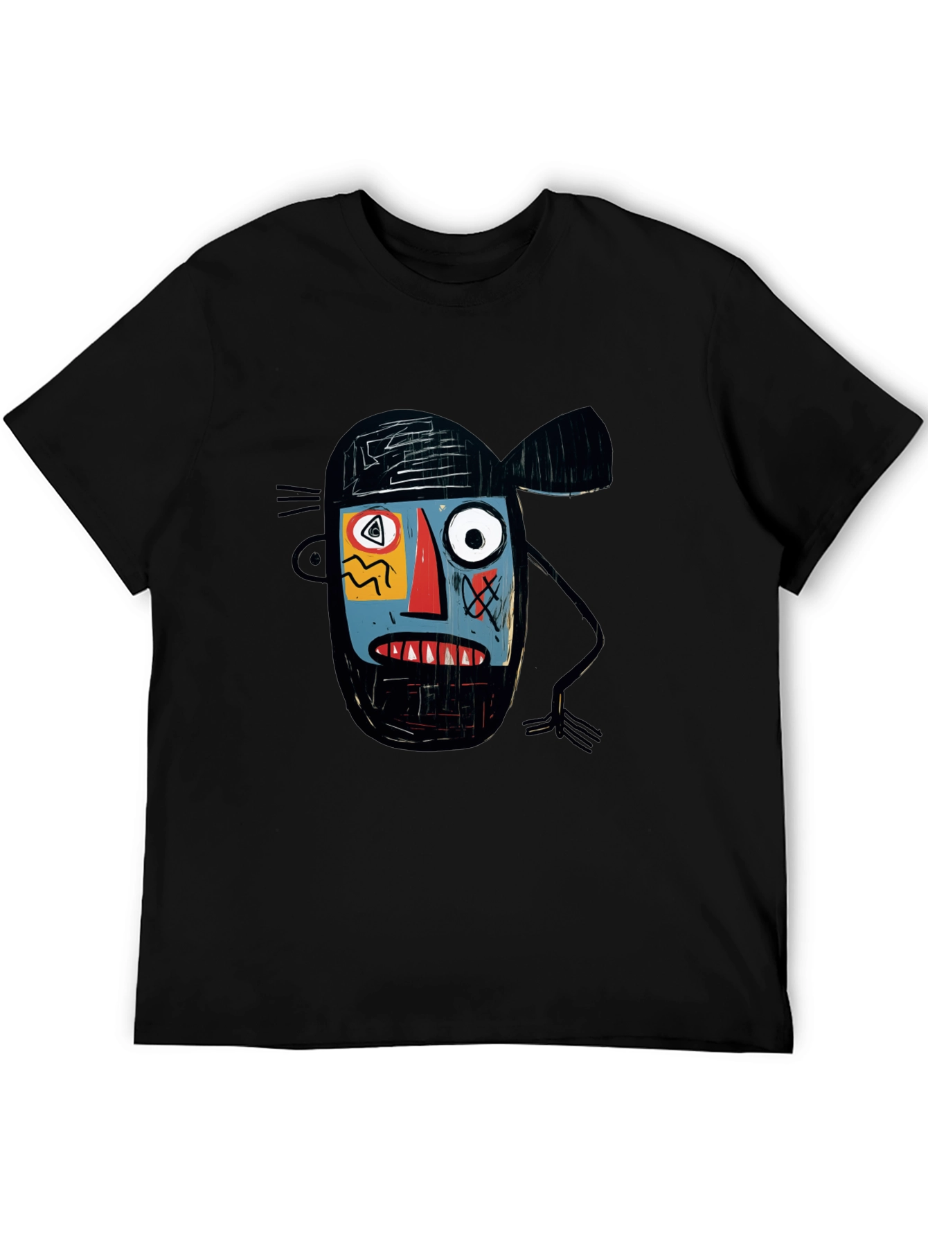 Abstract Face Graphic Print Black T-Shirt