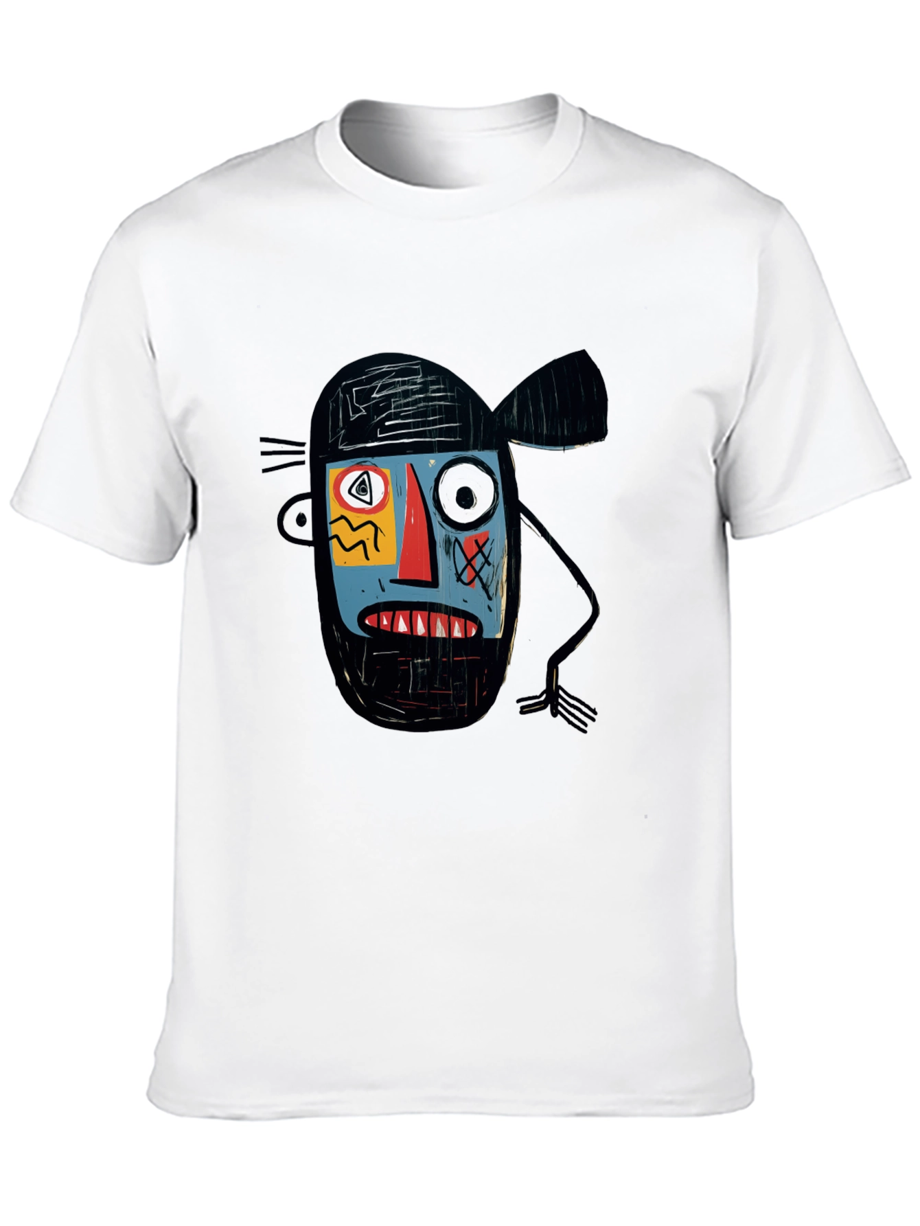 Abstract Face Graphic Print Black T-Shirt