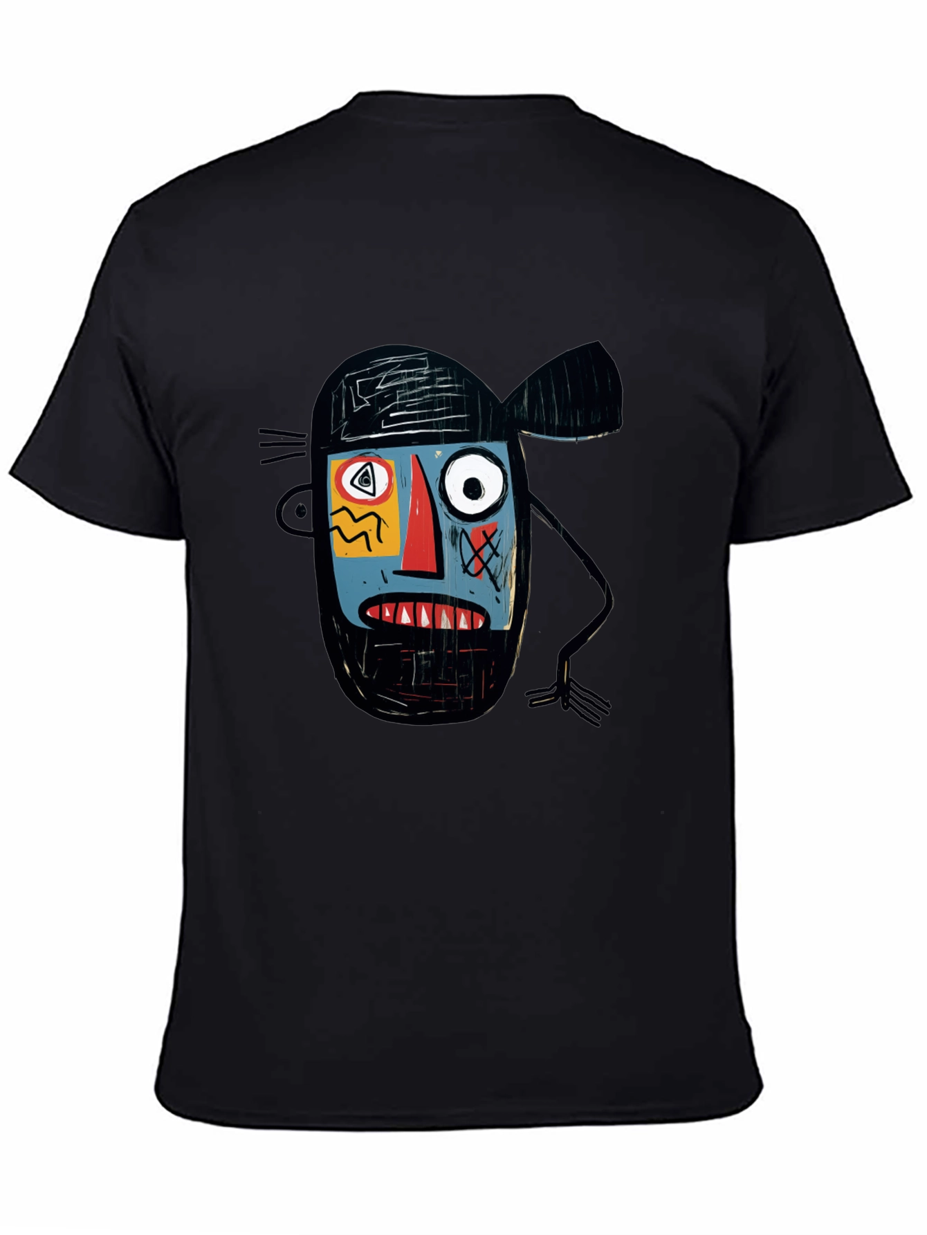 Abstract Face Graphic Print Black T-Shirt