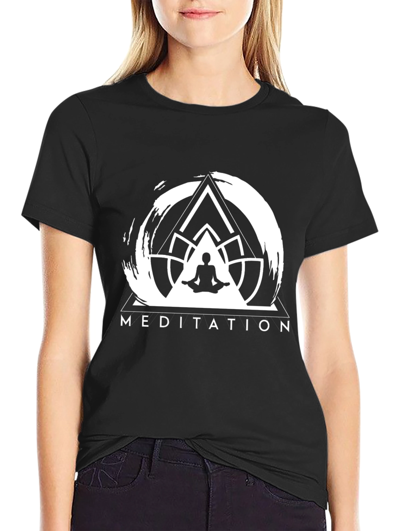 Meditation Graphic Tee - Black Cotton Comfort