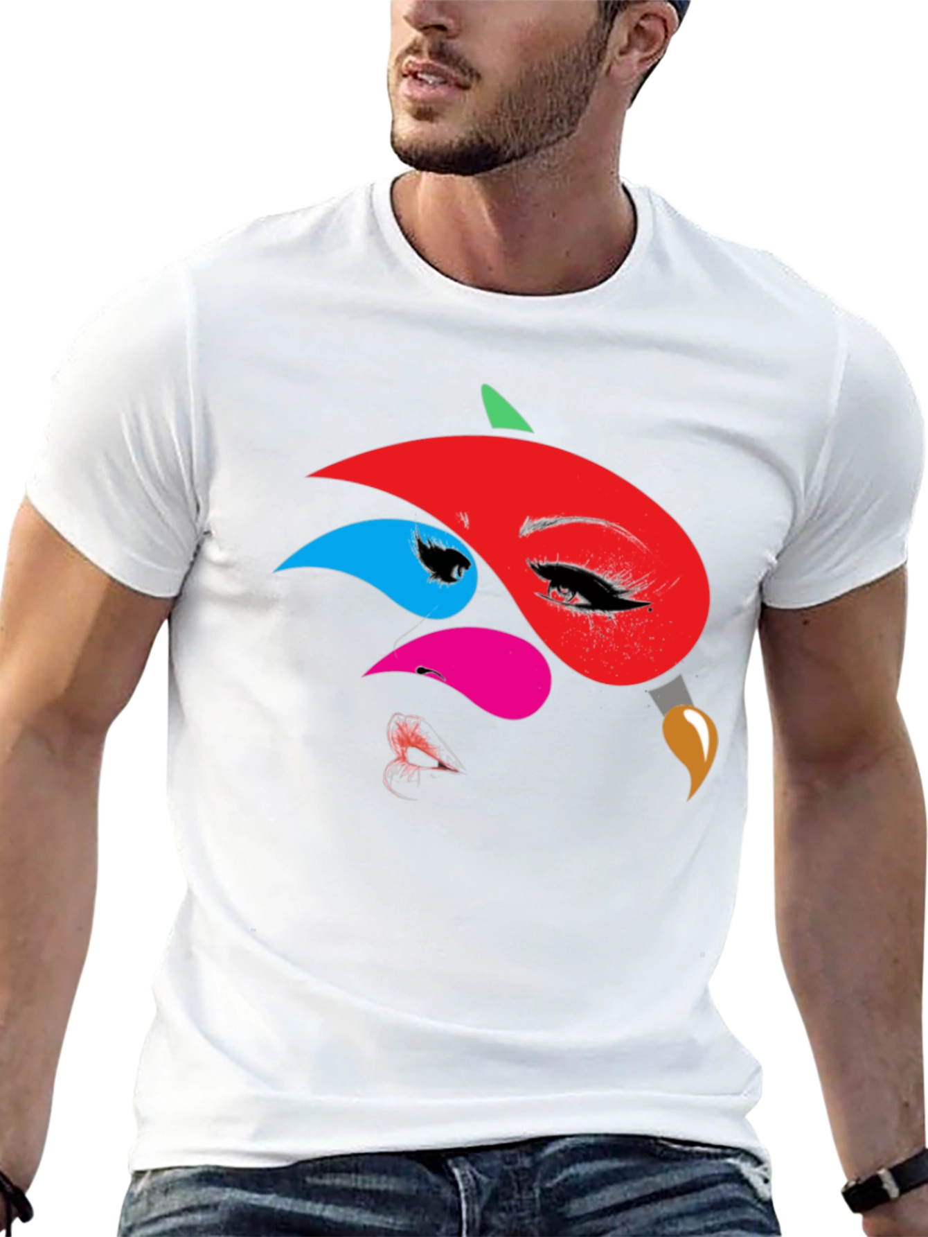 Abstract Face Graphic Print Tee
