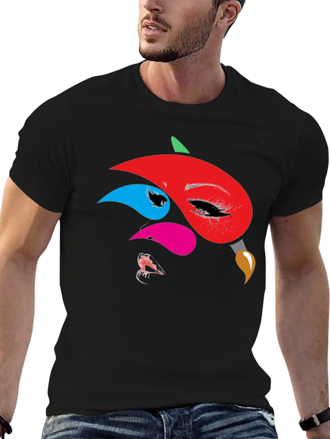 Abstract Face Graphic Print Tee