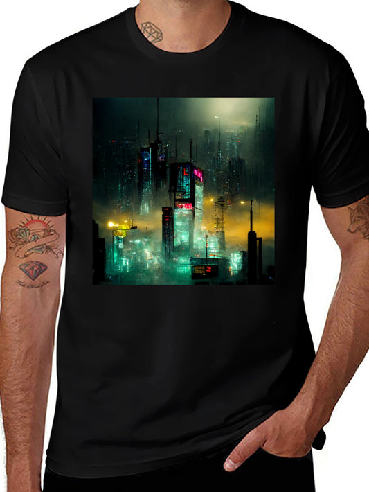 Cyberpunk Cityscape Graphic Tee - Urban Style