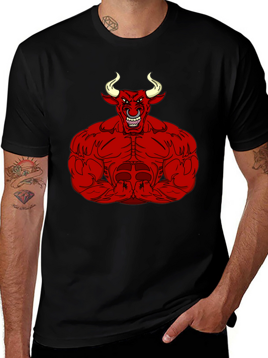 Mens Black T-Shirt with Red Bull Graphic