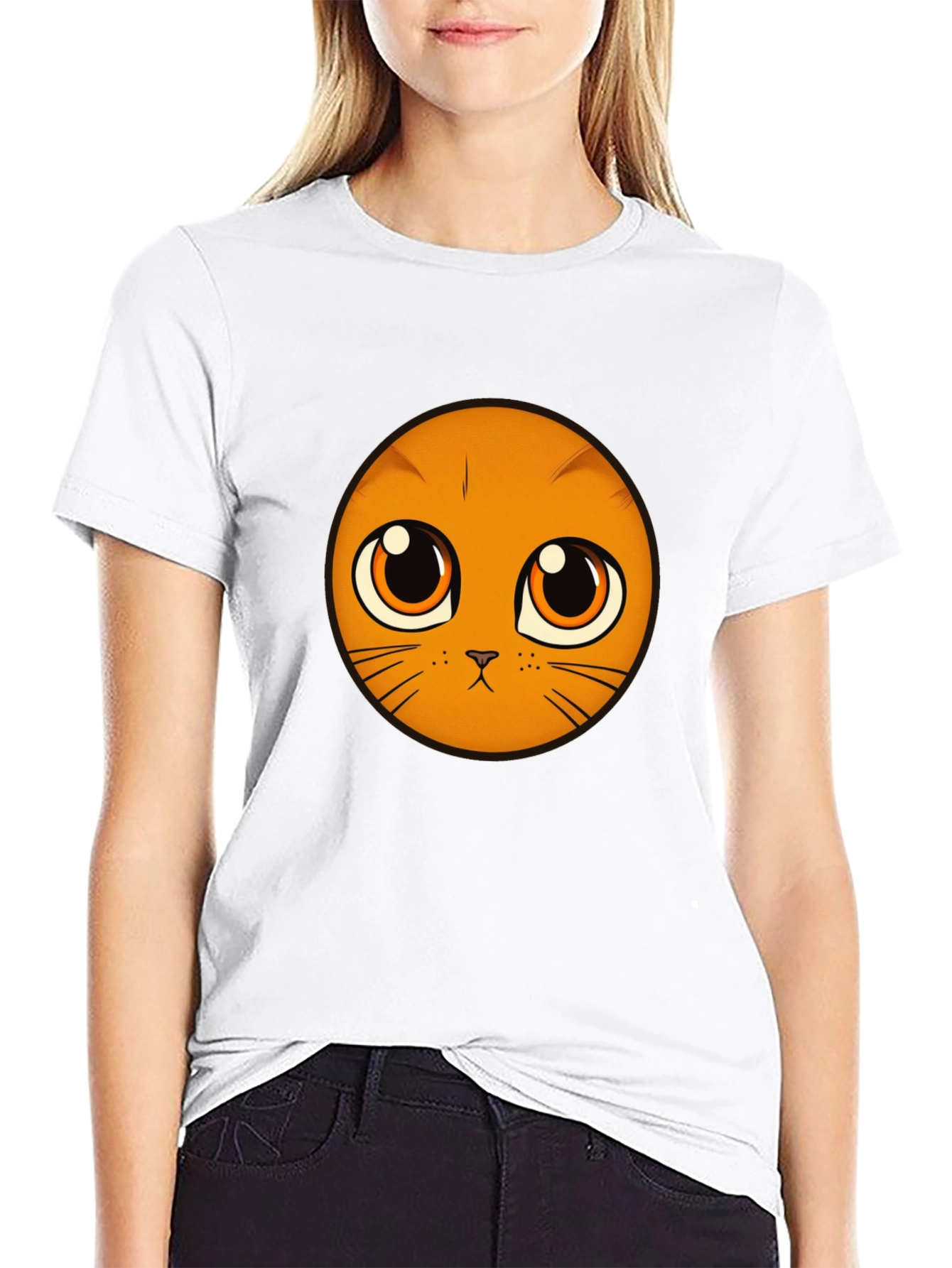 Cute Cat Face Graphic Black T-Shirt