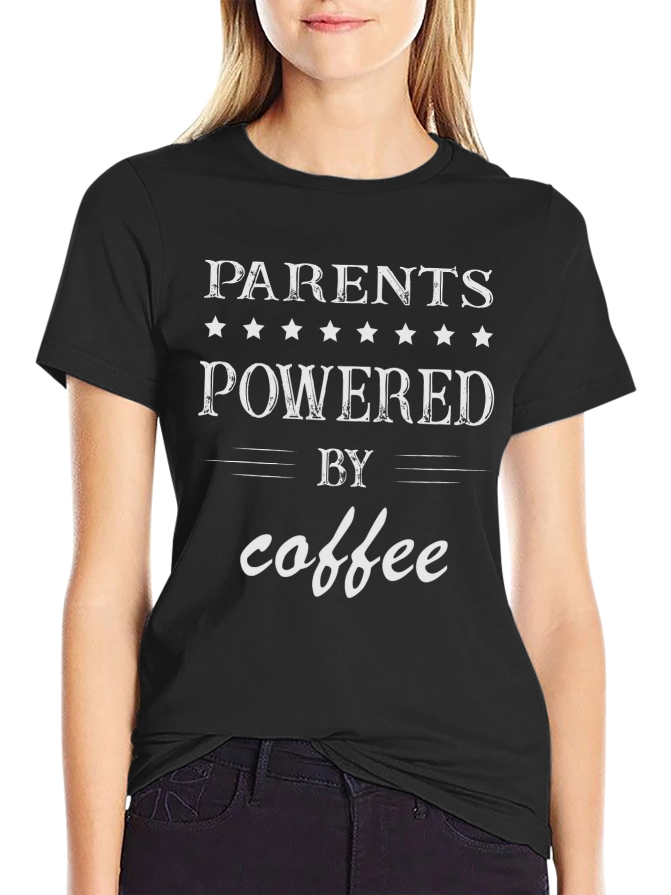 Parents Powered by Coffee T-Shirt - Black Cotton Blend