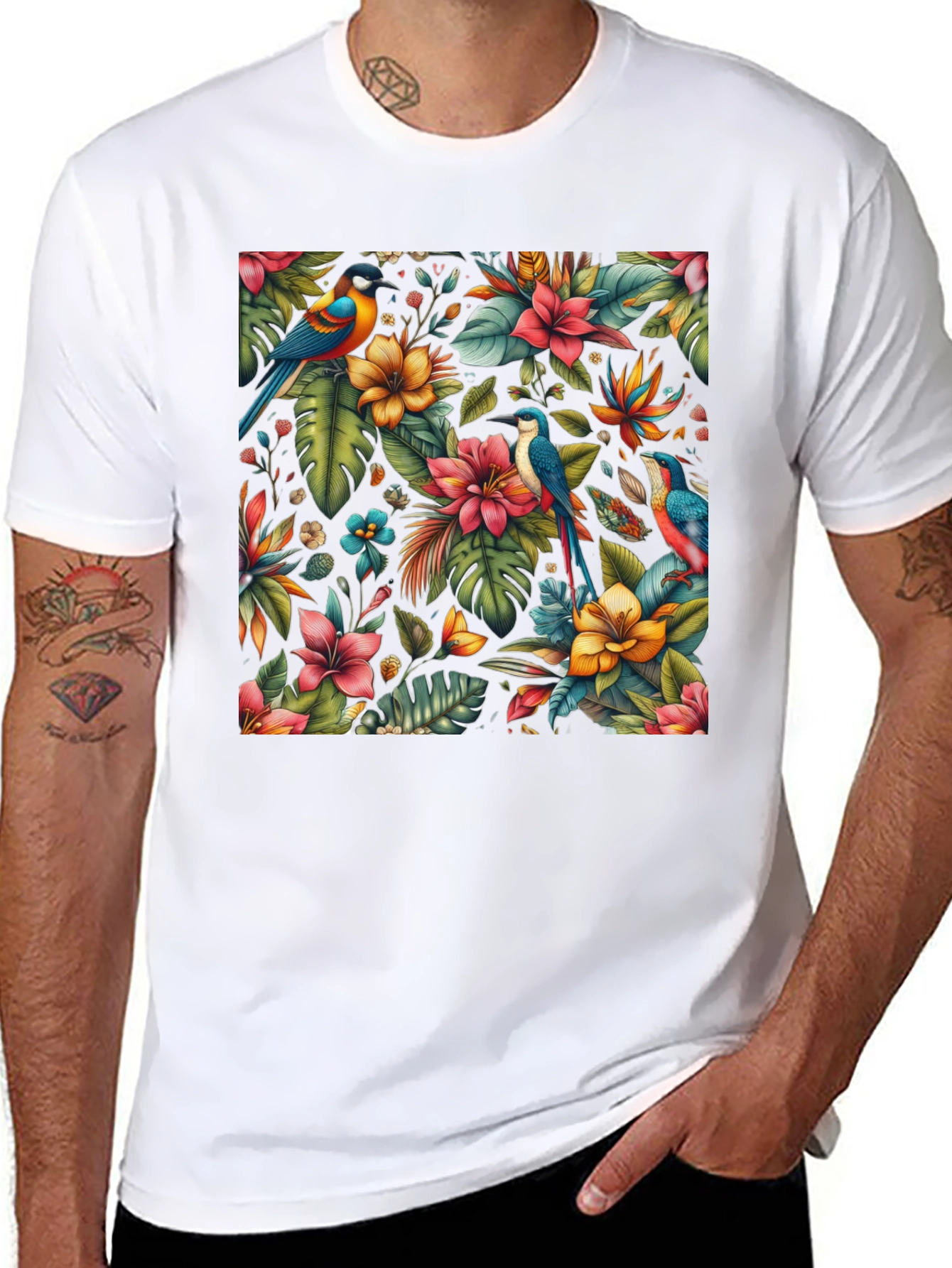 Tropical Birds & Floral Print Tee