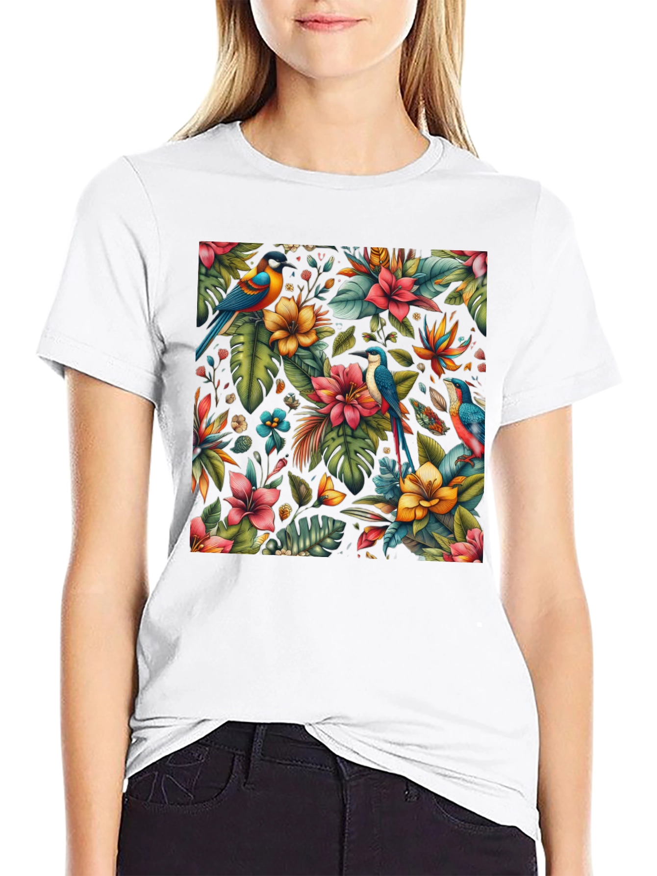 Tropical Birds & Floral Print Tee