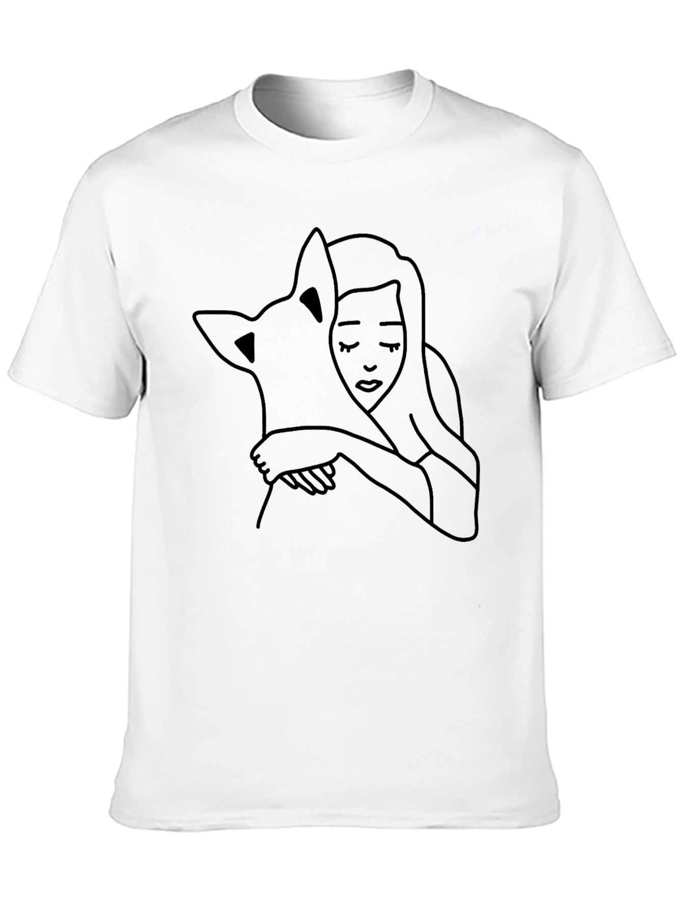 Black Graphic Tee - Woman & Dog Line Art