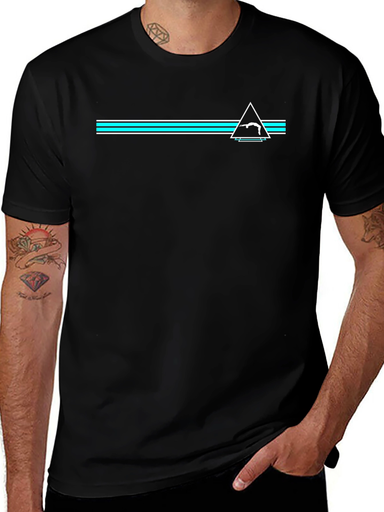 Retro Black Tee with Gymnast Triangle Design