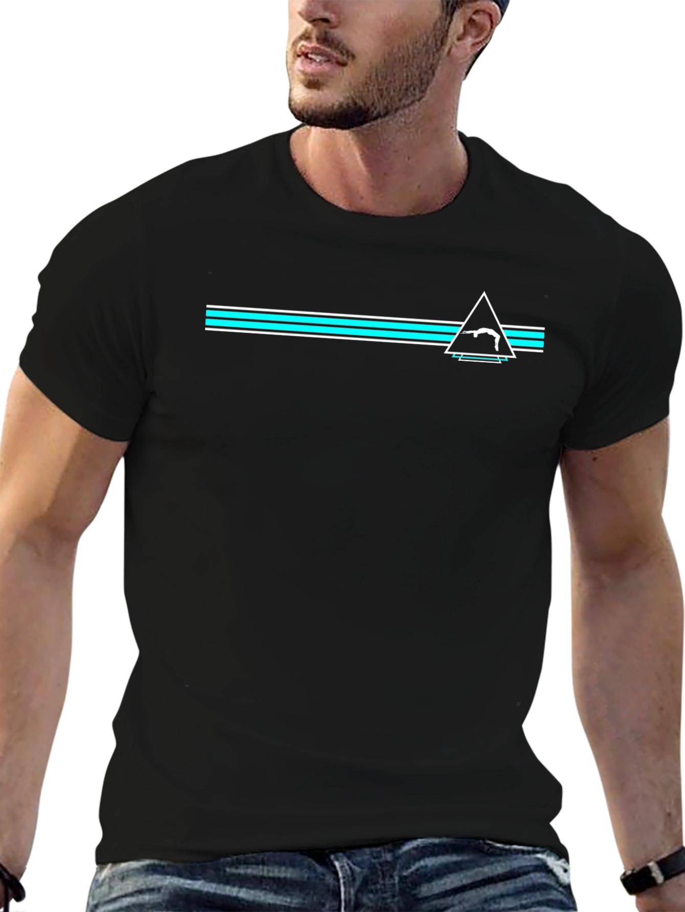 Retro Black Tee with Gymnast Triangle Design