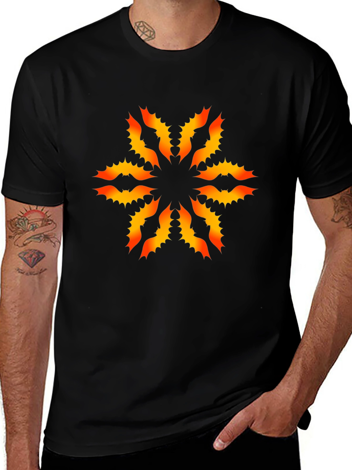 Fiery Floral Graphic Black T-Shirt