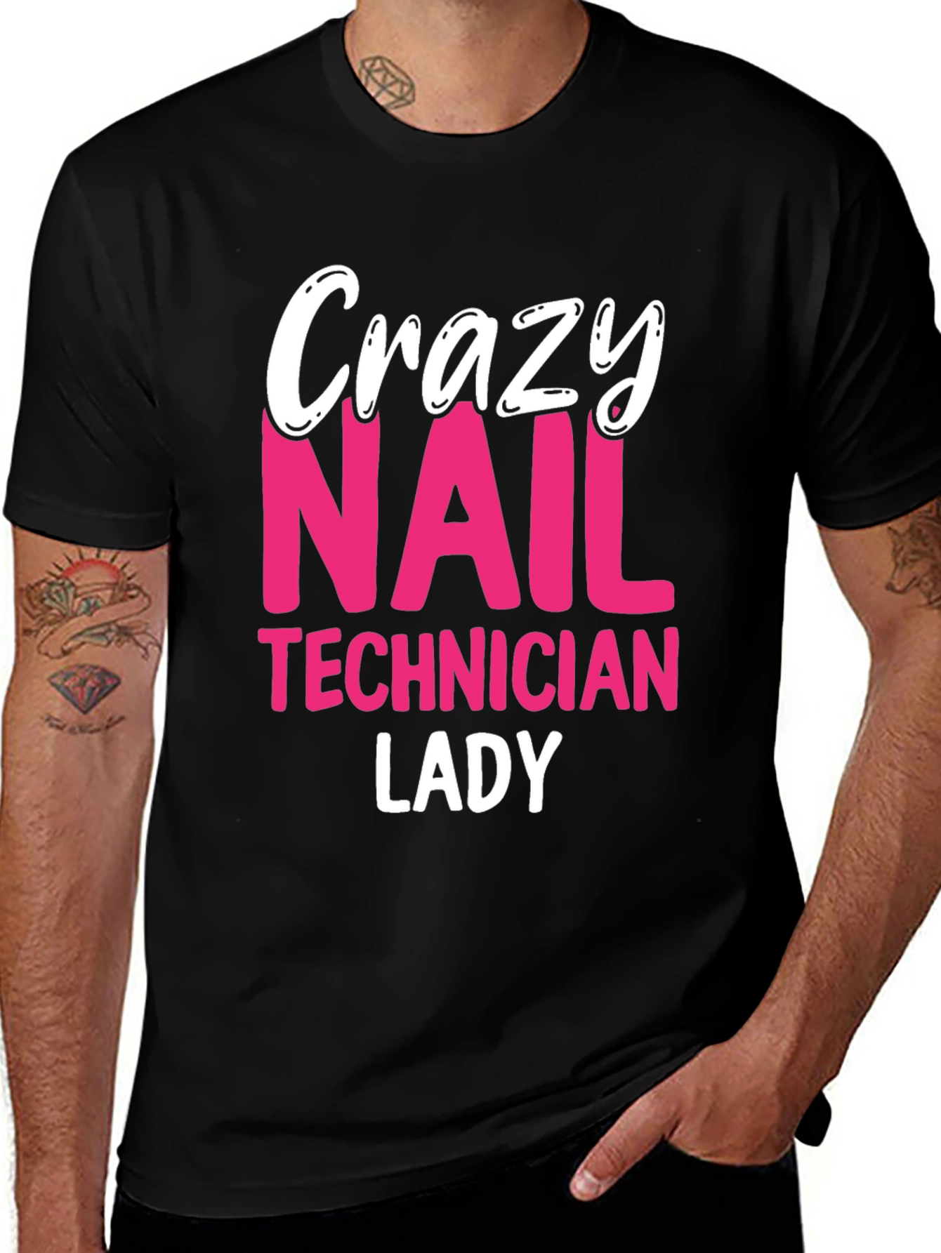 Crazy Nail Technician Lady T-Shirt - Black