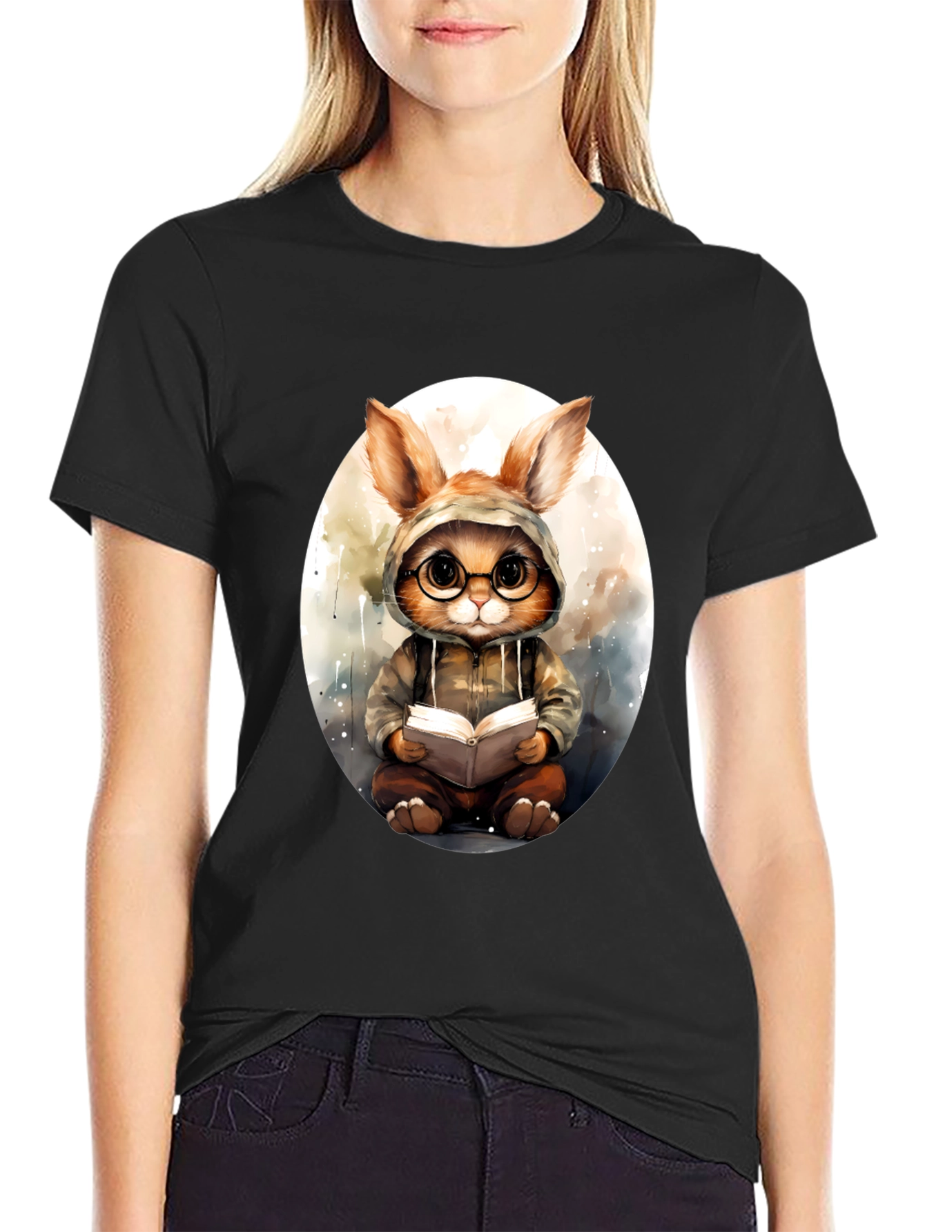 Bookish Bunny Tee - Black Cotton Comfort