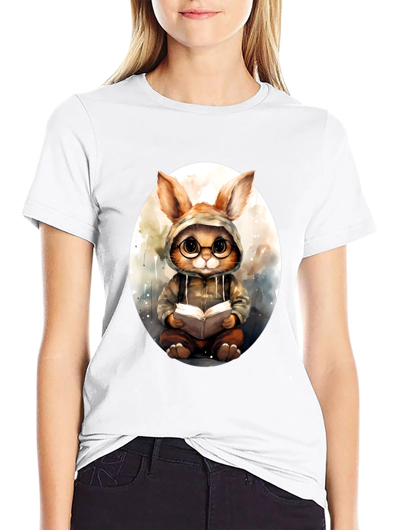 Bookish Bunny Tee - Black Cotton Comfort