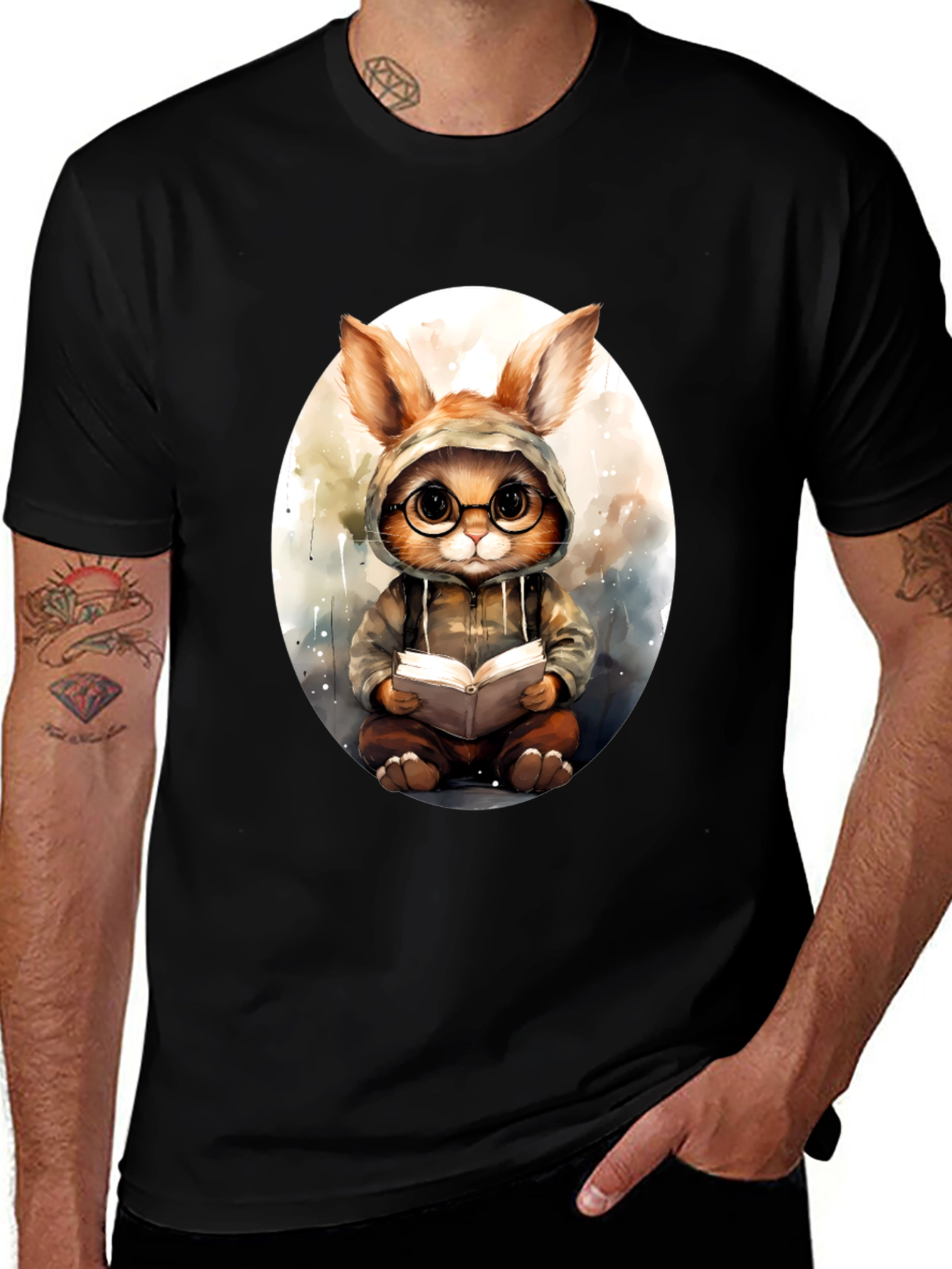 Bookish Bunny Tee - Black Cotton Comfort