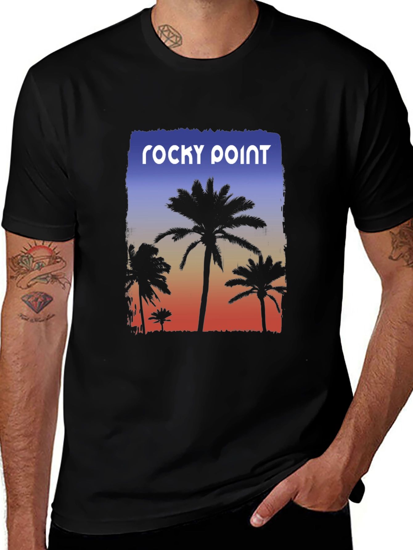 Rocky Point Palm Tee - Sunset Design Black