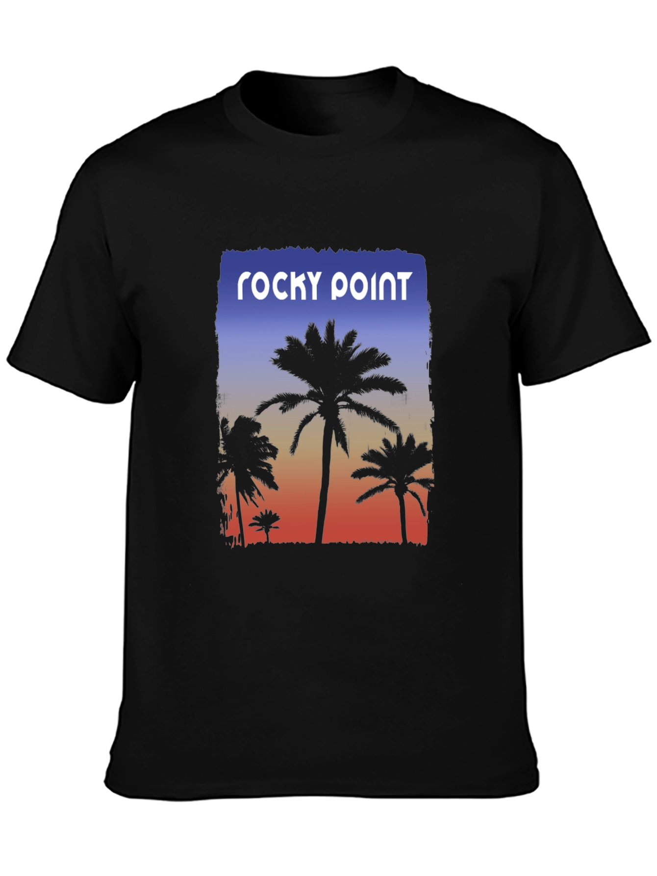Rocky Point Palm Tee - Sunset Design Black