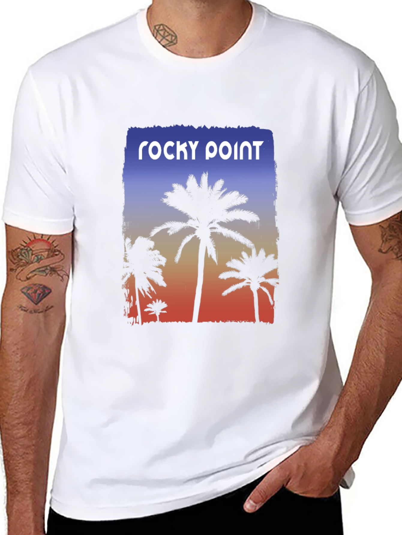 Rocky Point Palm Tee - Sunset Design Black