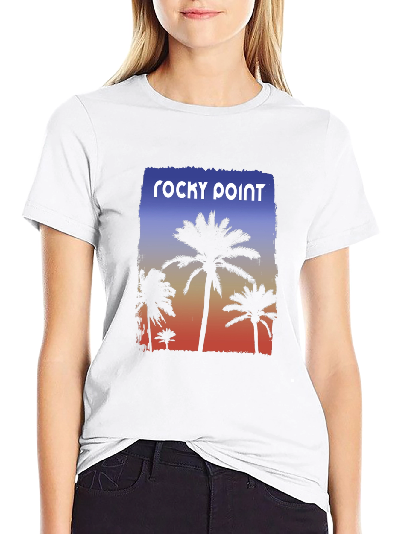 Rocky Point Palm Tee - Sunset Design Black