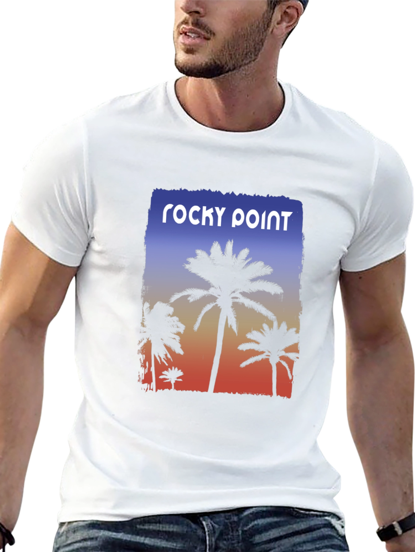 Rocky Point Palm Tee - Sunset Design Black