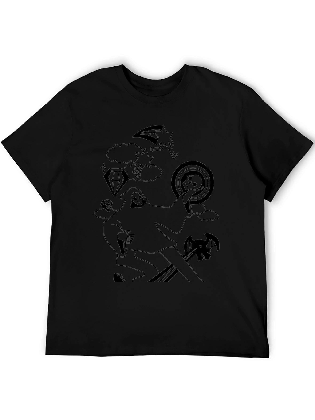 Black Graphic Tee - Death Tarot Cartoon