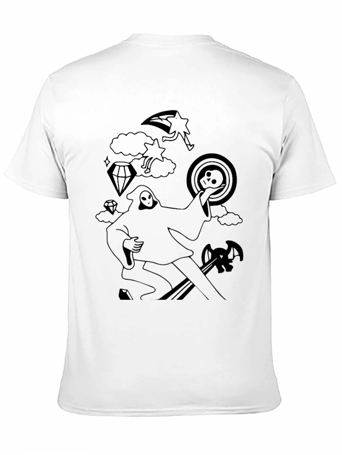 Black Graphic Tee - Death Tarot Cartoon