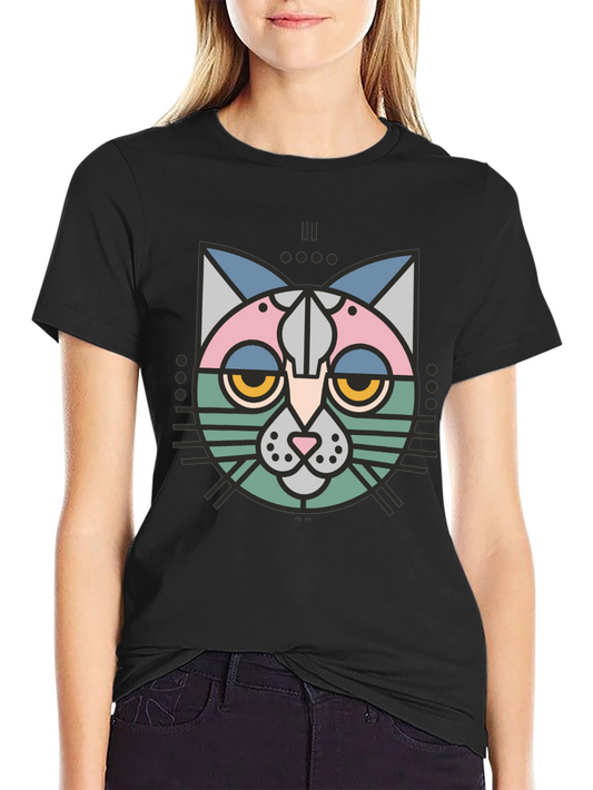 Abstract Geometric Cat Graphic T-Shirt