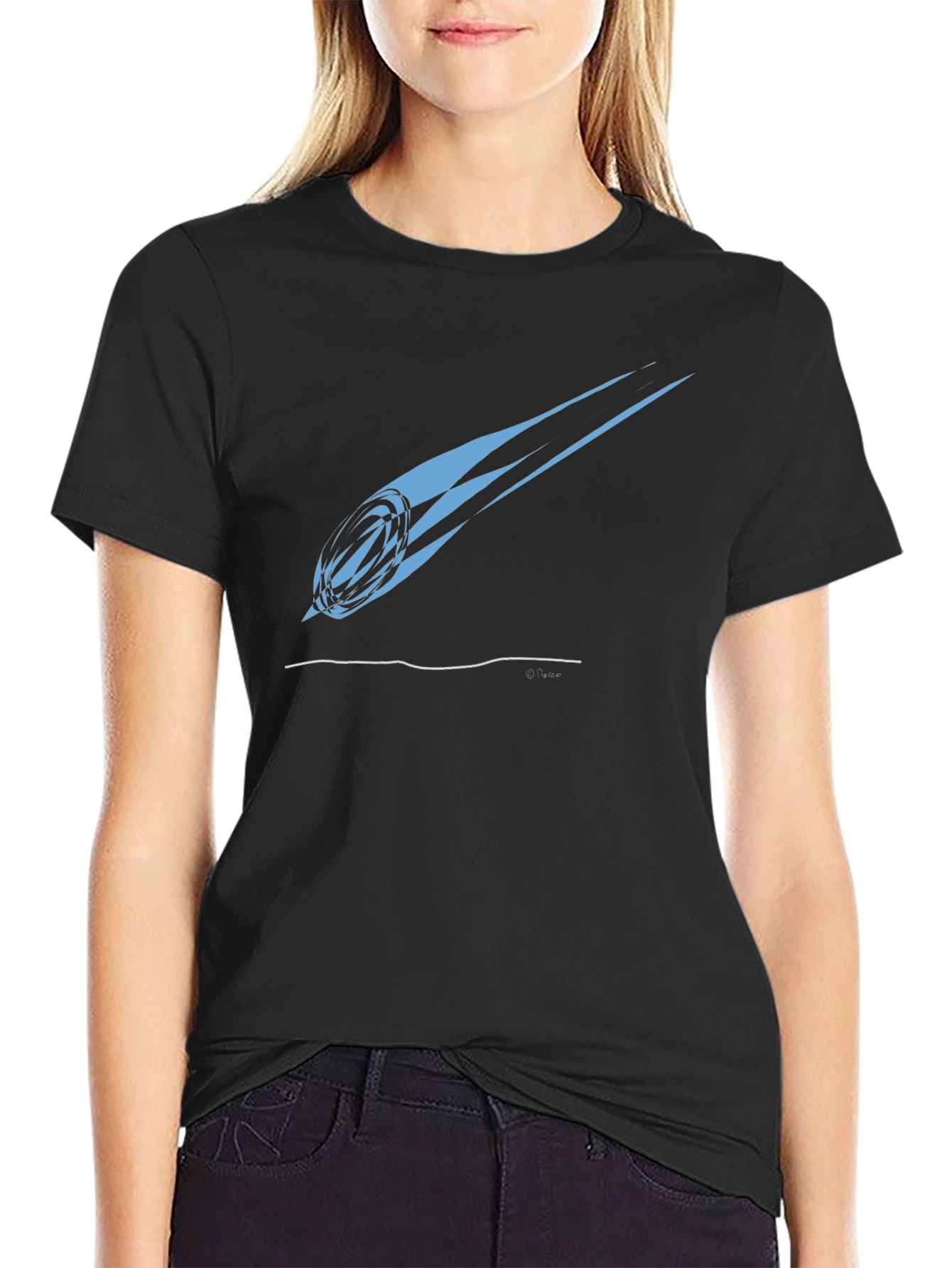 Stylish Rugby Ball Comet Graphic Tee - Black