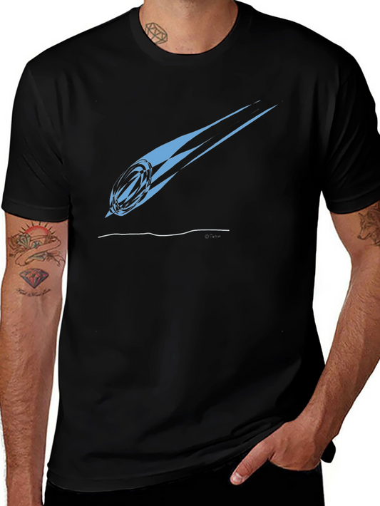 Stylish Rugby Ball Comet Graphic Tee - Black