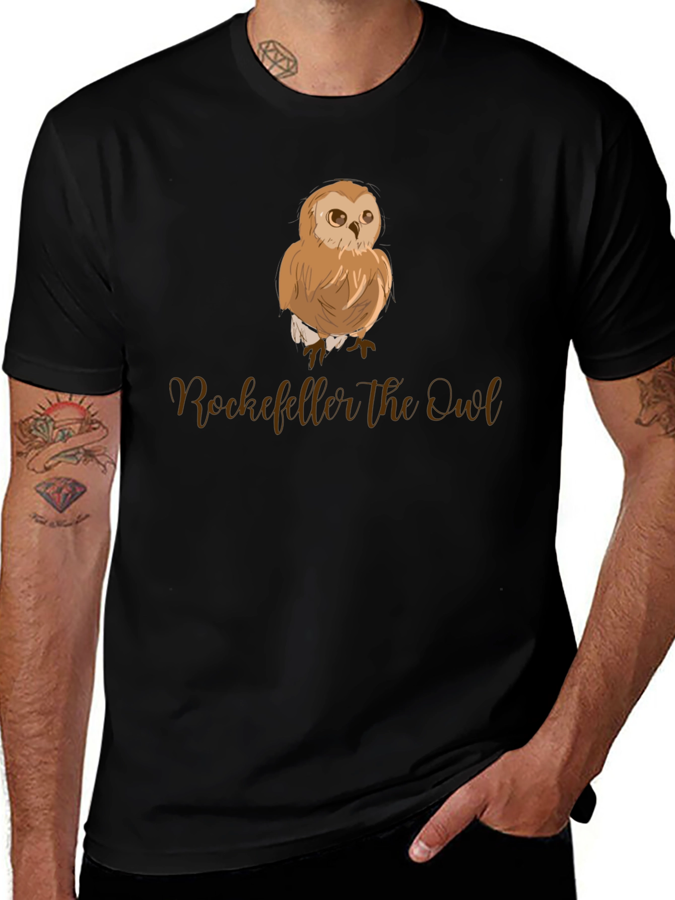 Rockefeller the Owl Graphic Tee - Black Cotton