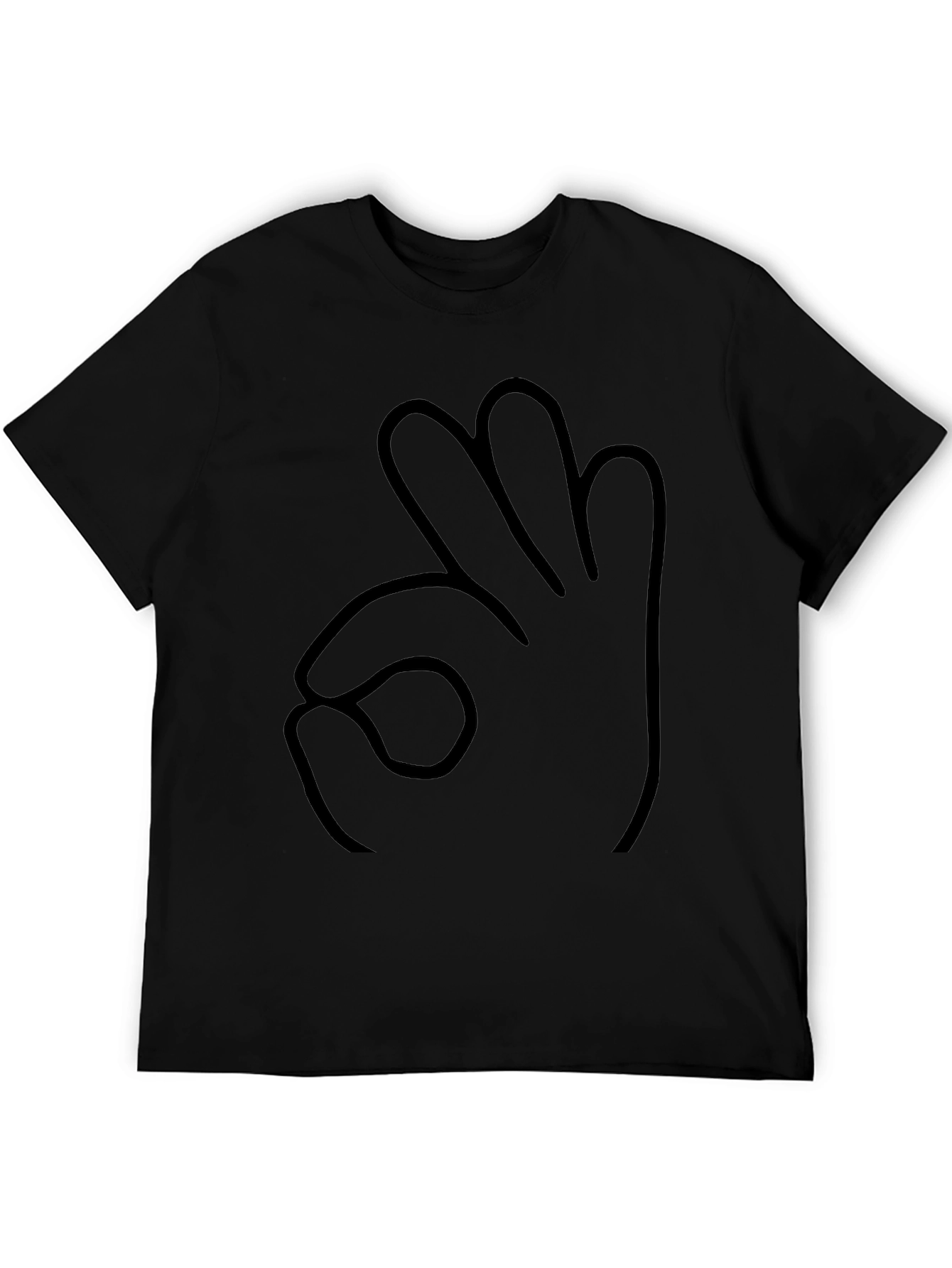 Black T-Shirt OK Hand Gesture Outline Graphic