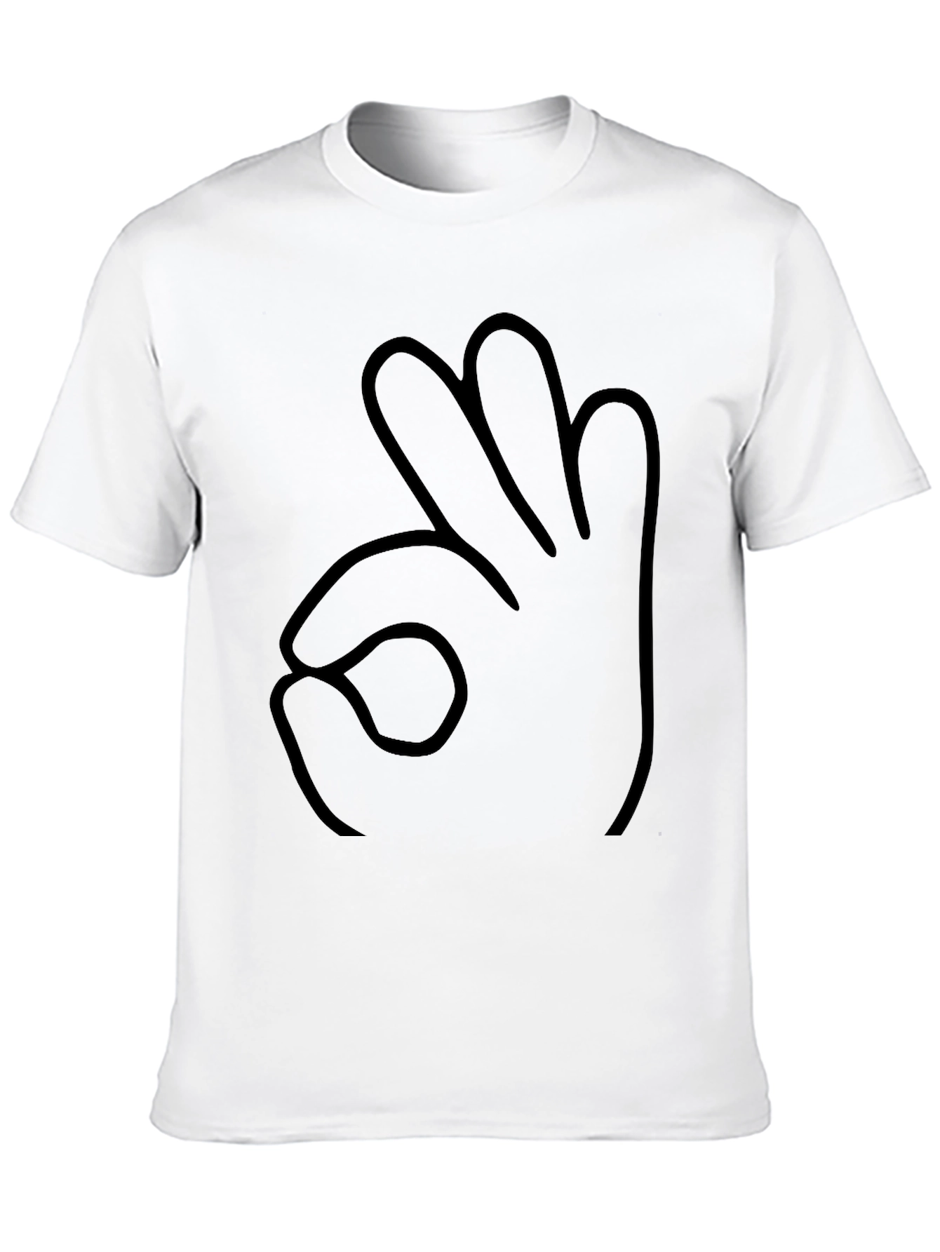 Black T-Shirt OK Hand Gesture Outline Graphic
