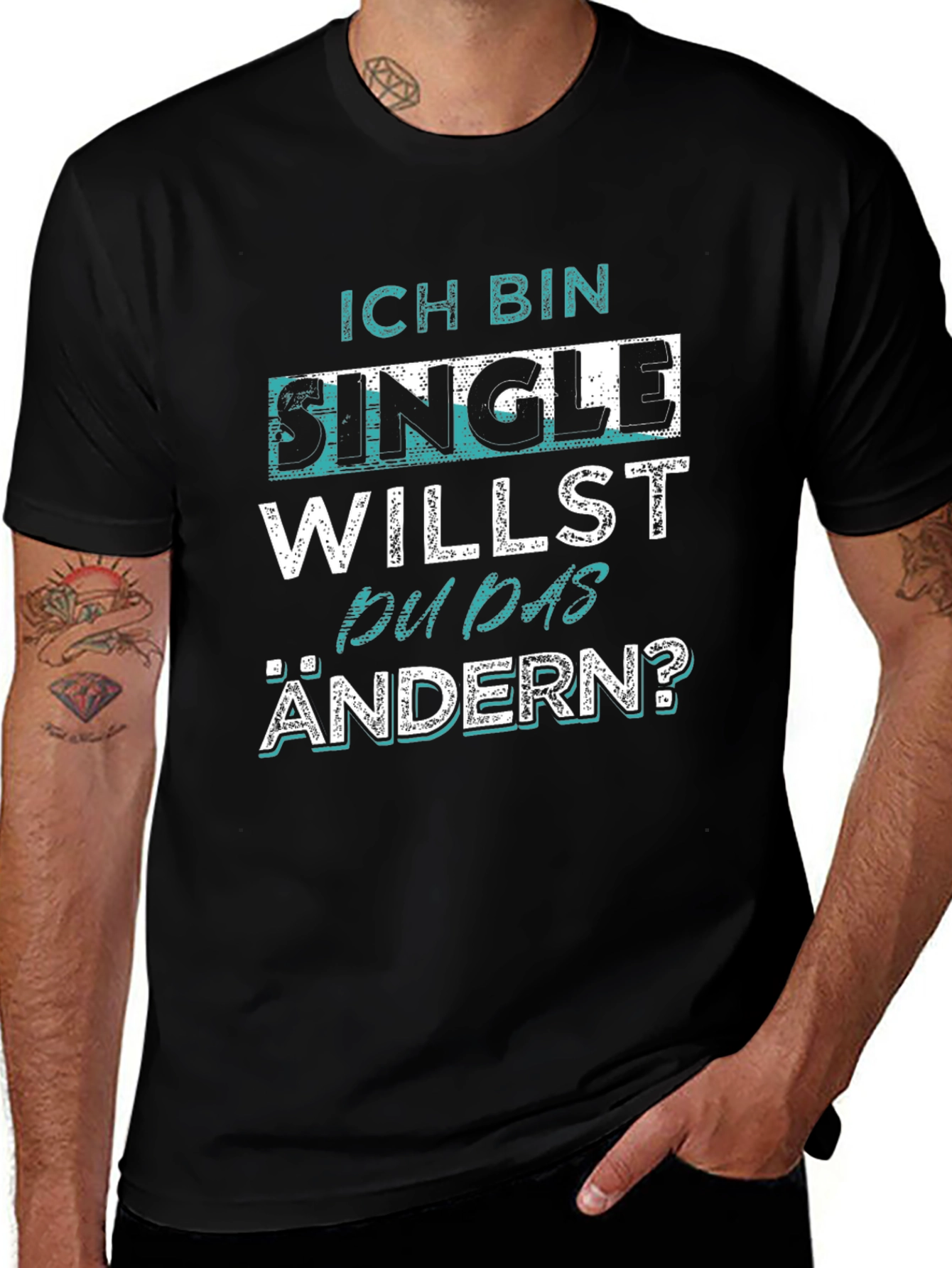 Ich Bin Single Mens Black Graphic T-Shirt
