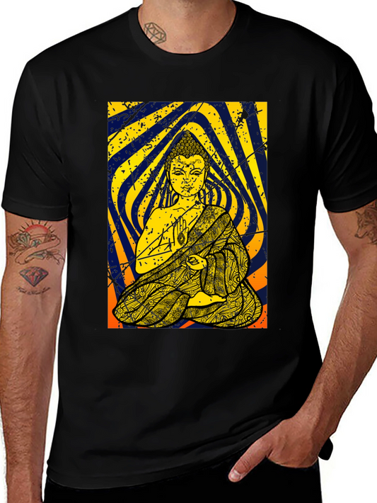 Buddha Graphic Tee - Meditation Print Black T-Shirt