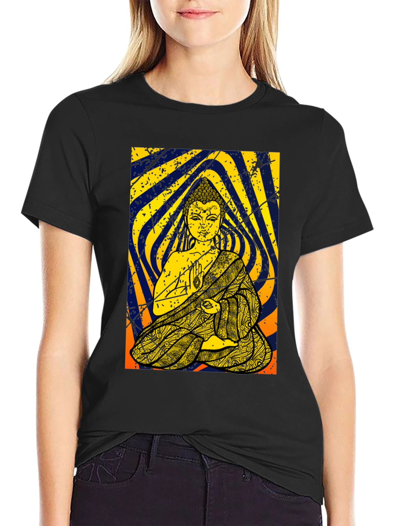 Buddha Graphic Tee - Meditation Print Black T-Shirt