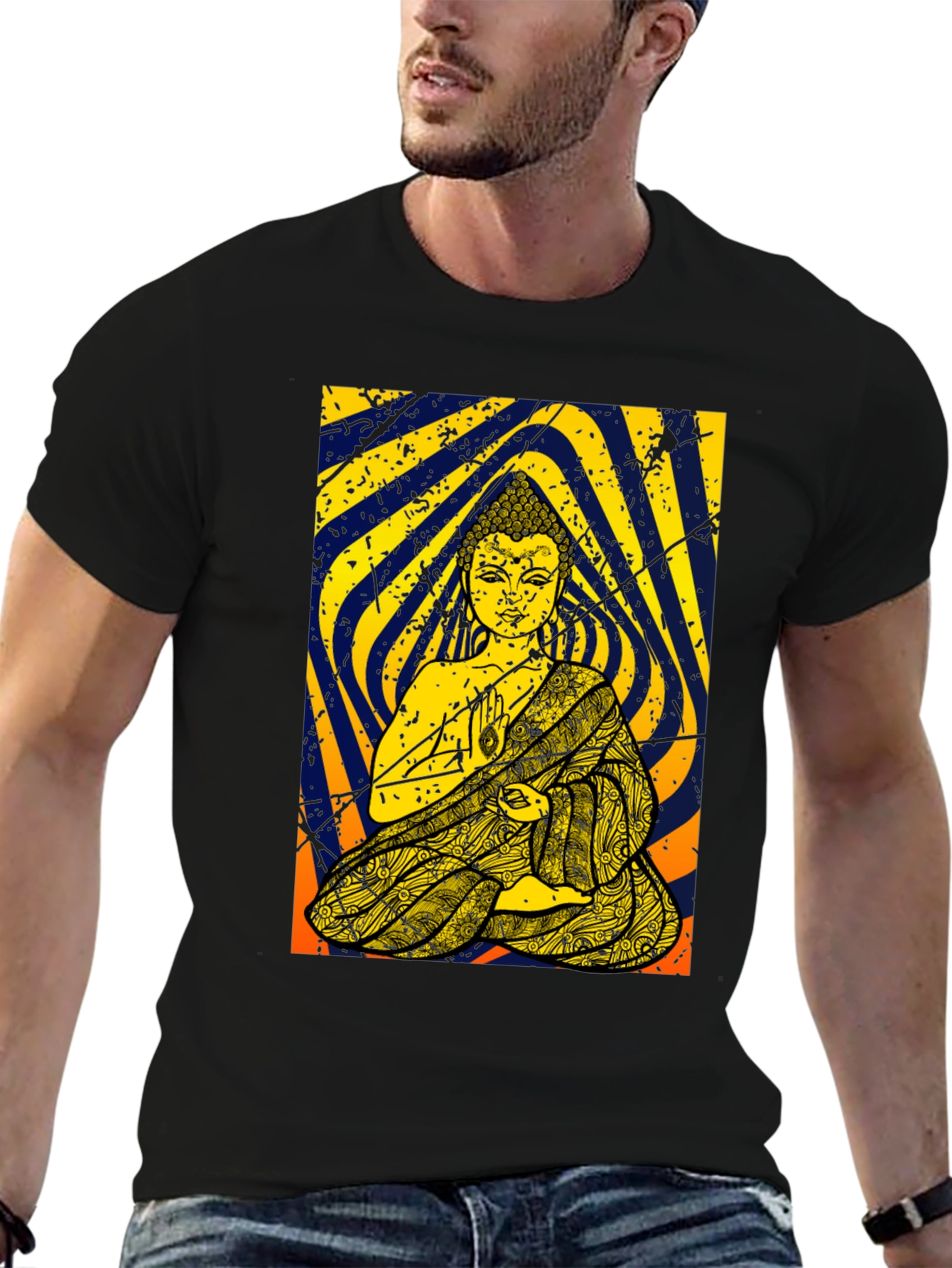 Buddha Graphic Tee - Meditation Print Black T-Shirt