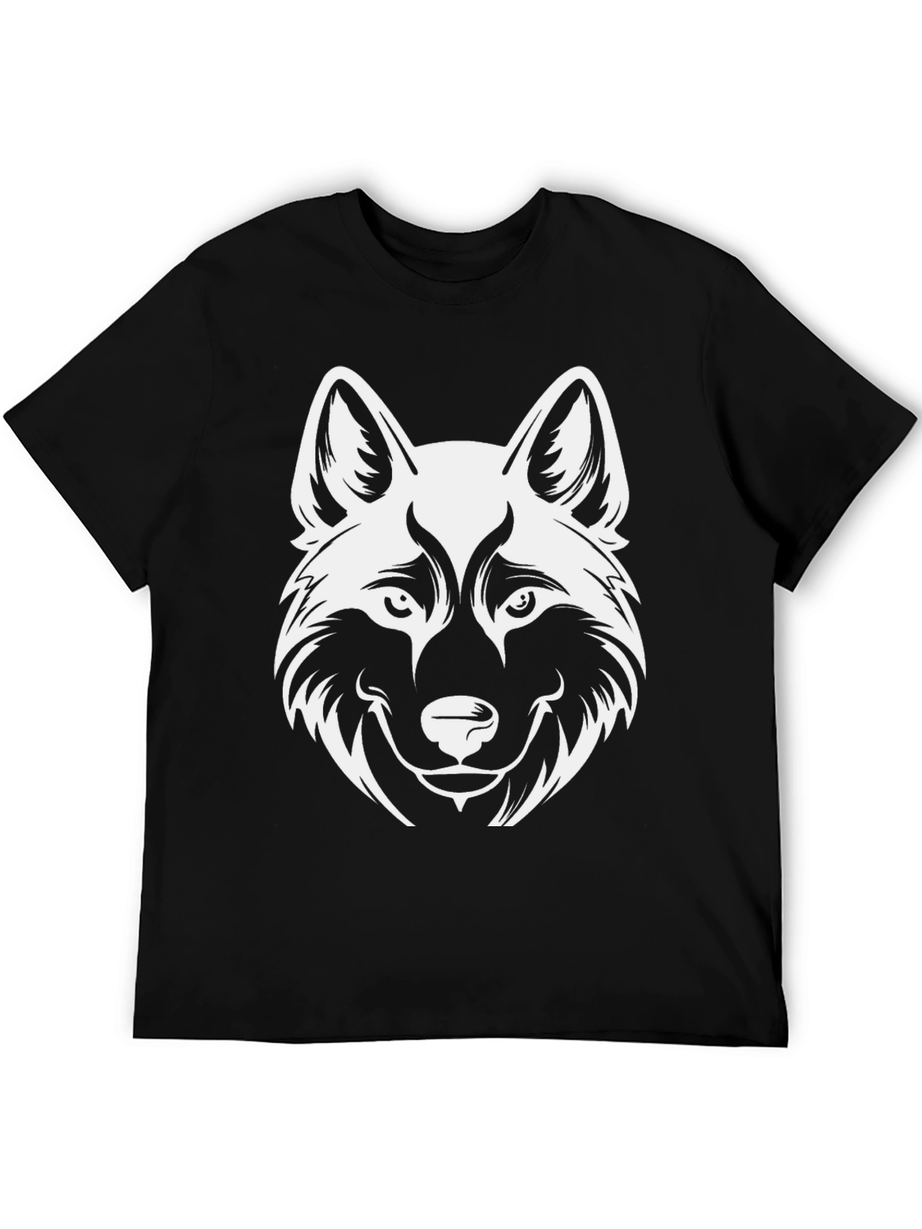 Wolf Head Graphic Print Black T-Shirt