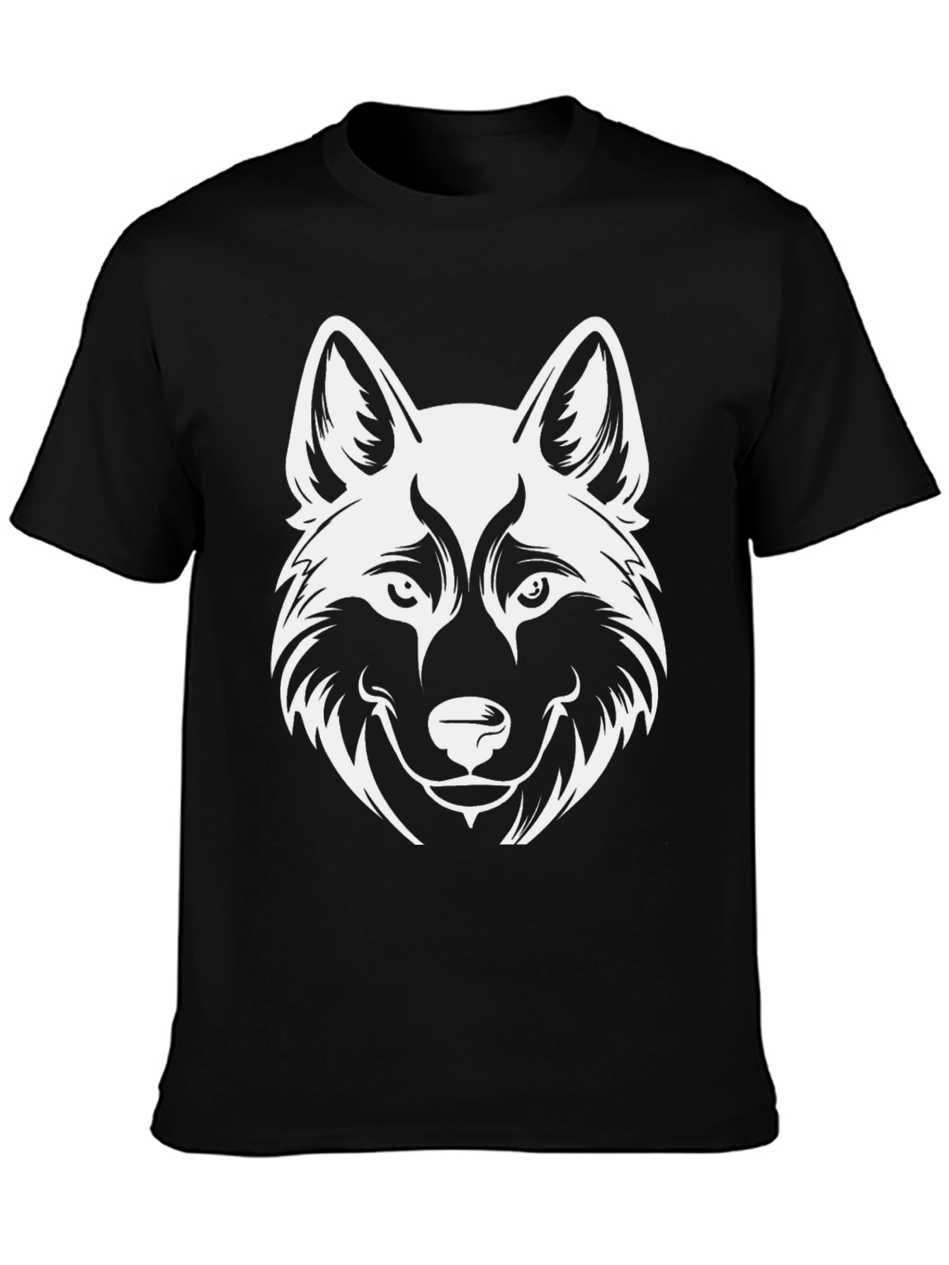 Wolf Head Graphic Print Black T-Shirt