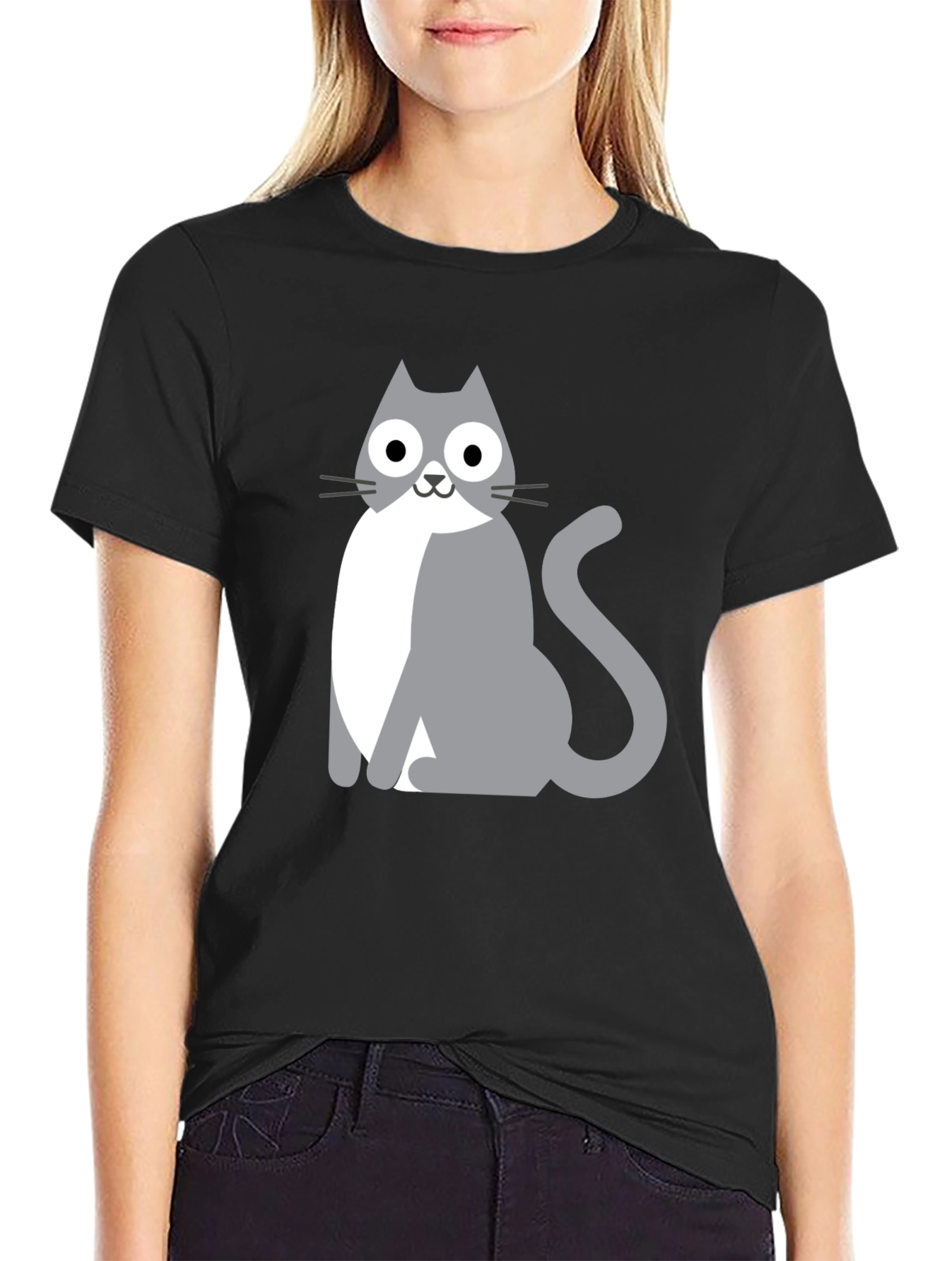 Cartoon Cat Graphic Tee - Unisex Black T-Shirt